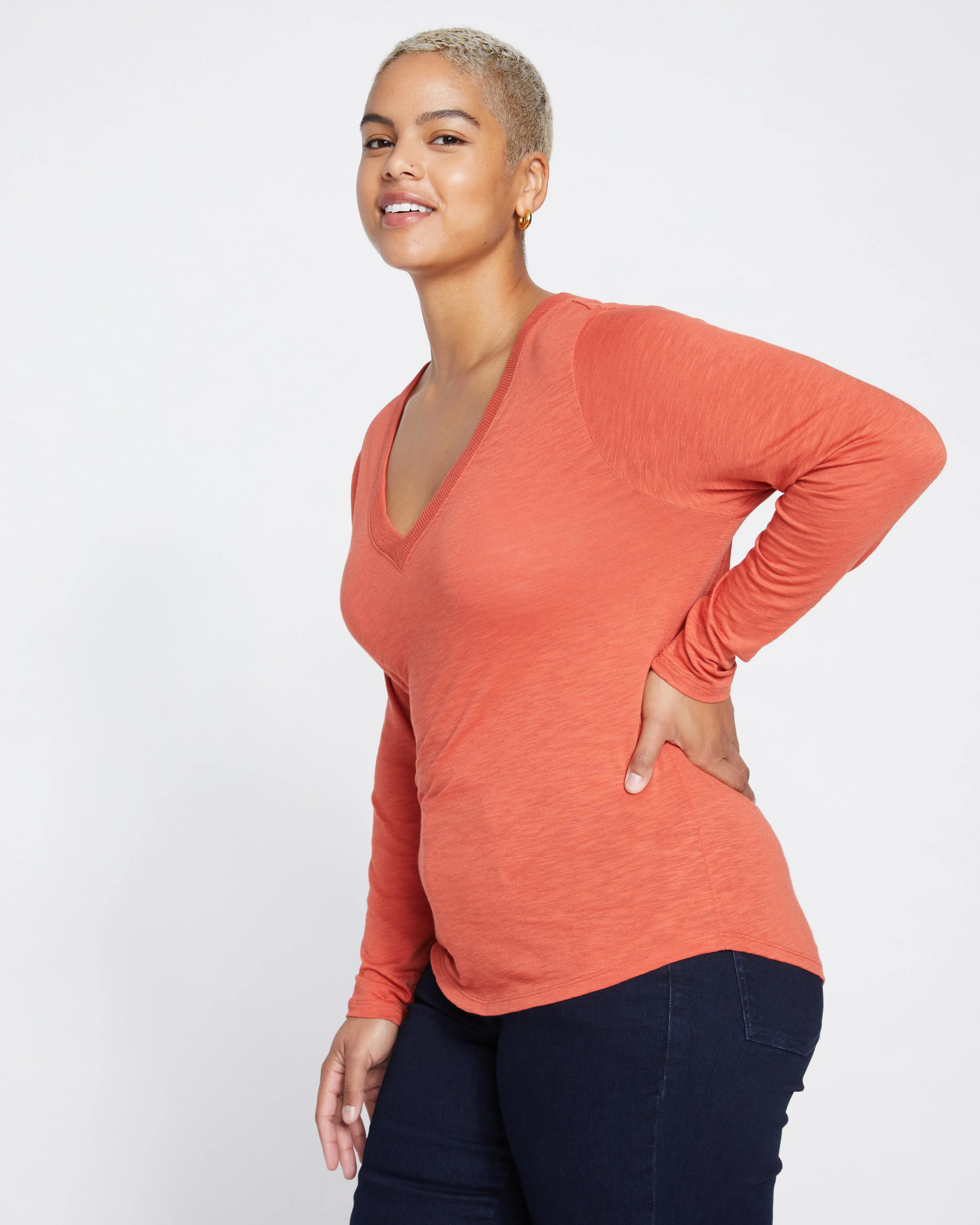 Phoenix Light-As-Air V Neck Tee - Aperol sold by Universal Standard product image thumbnail 4