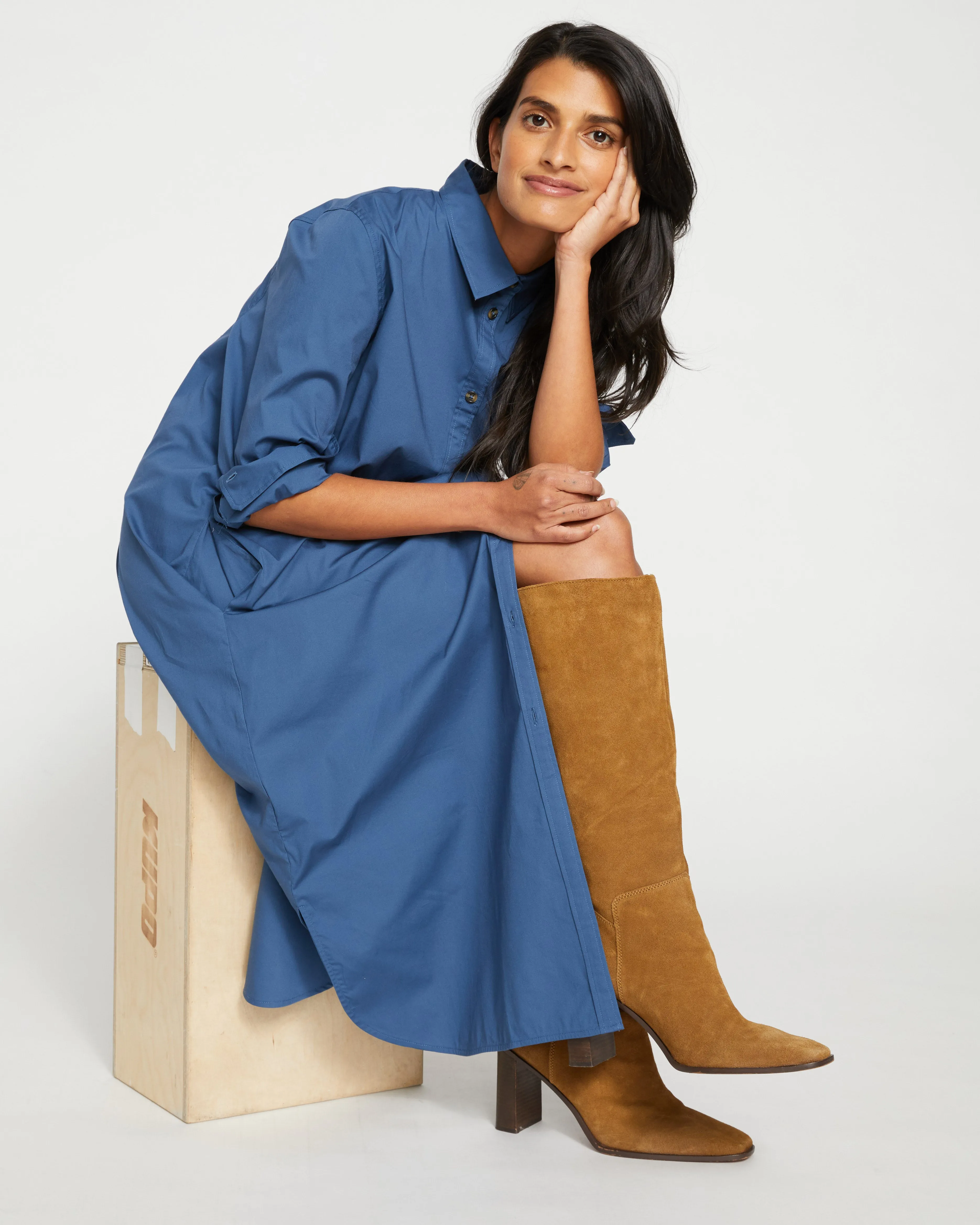 Odeon Stretch Poplin Shirtdress - Bleu Scolaire sold by Universal Standard product image thumbnail 2