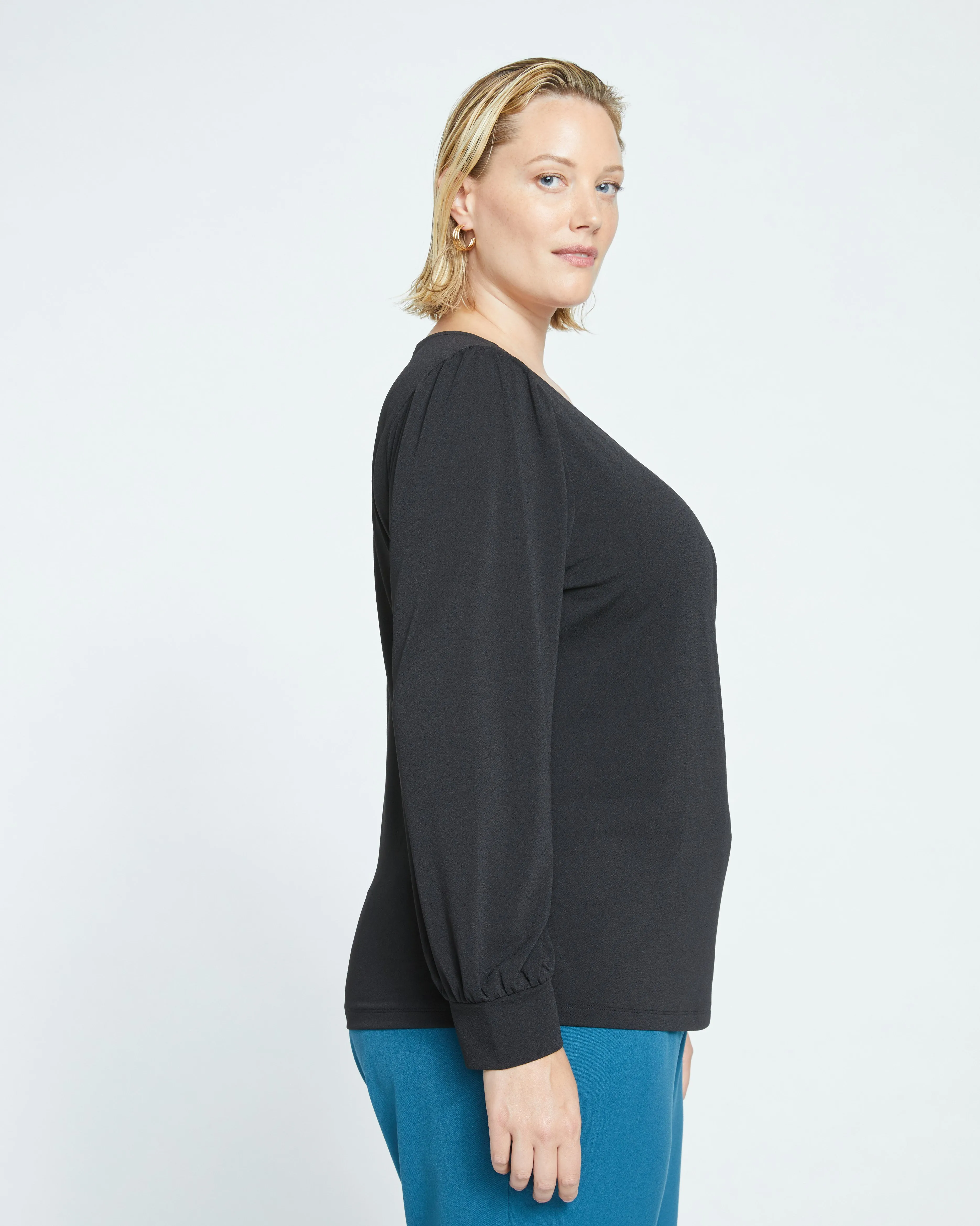 Crepe Jersey Gathered V-Neck Blouse - Black sold by Universal Standard product image thumbnail 3