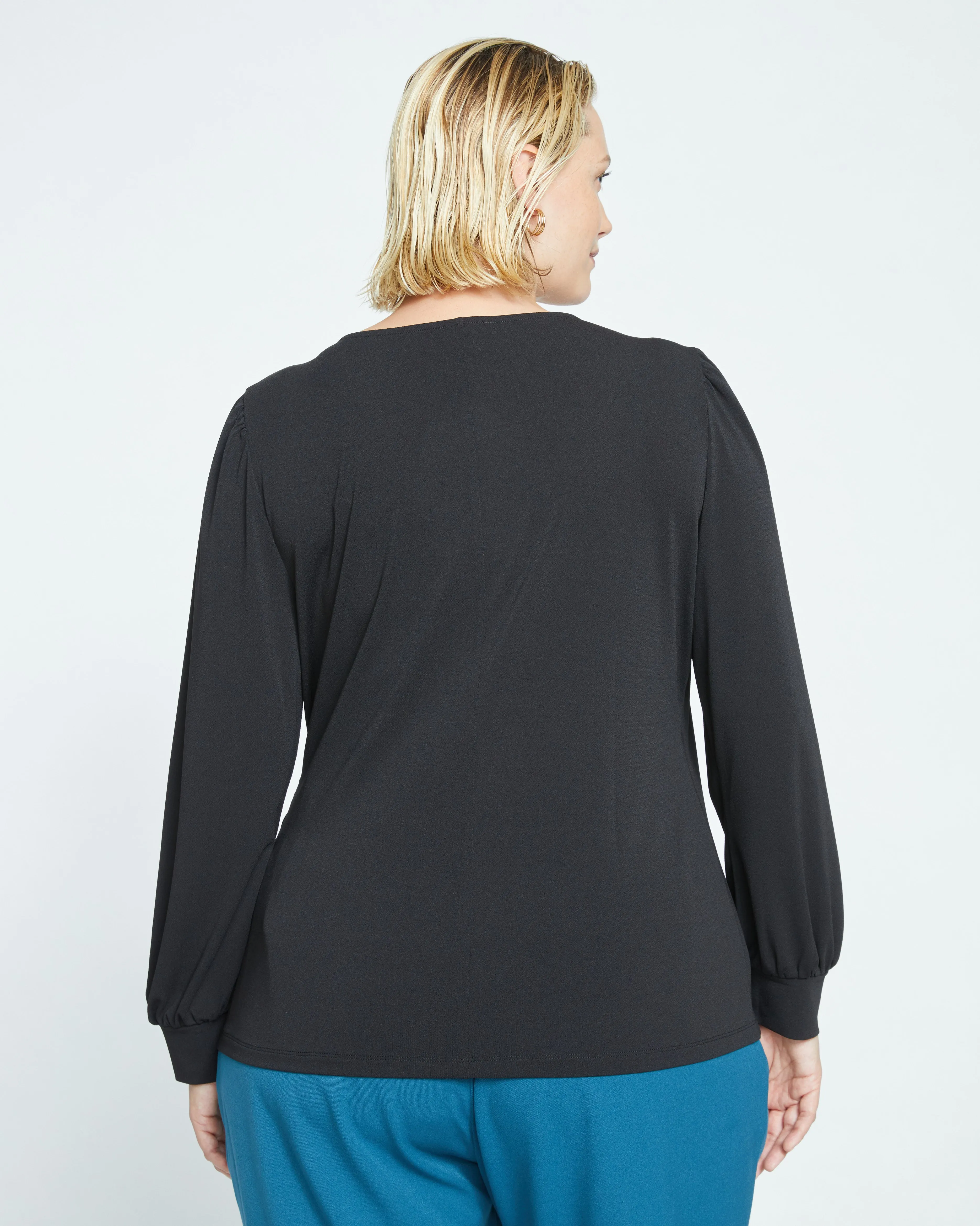 Crepe Jersey Gathered V-Neck Blouse - Black sold by Universal Standard product image thumbnail 4