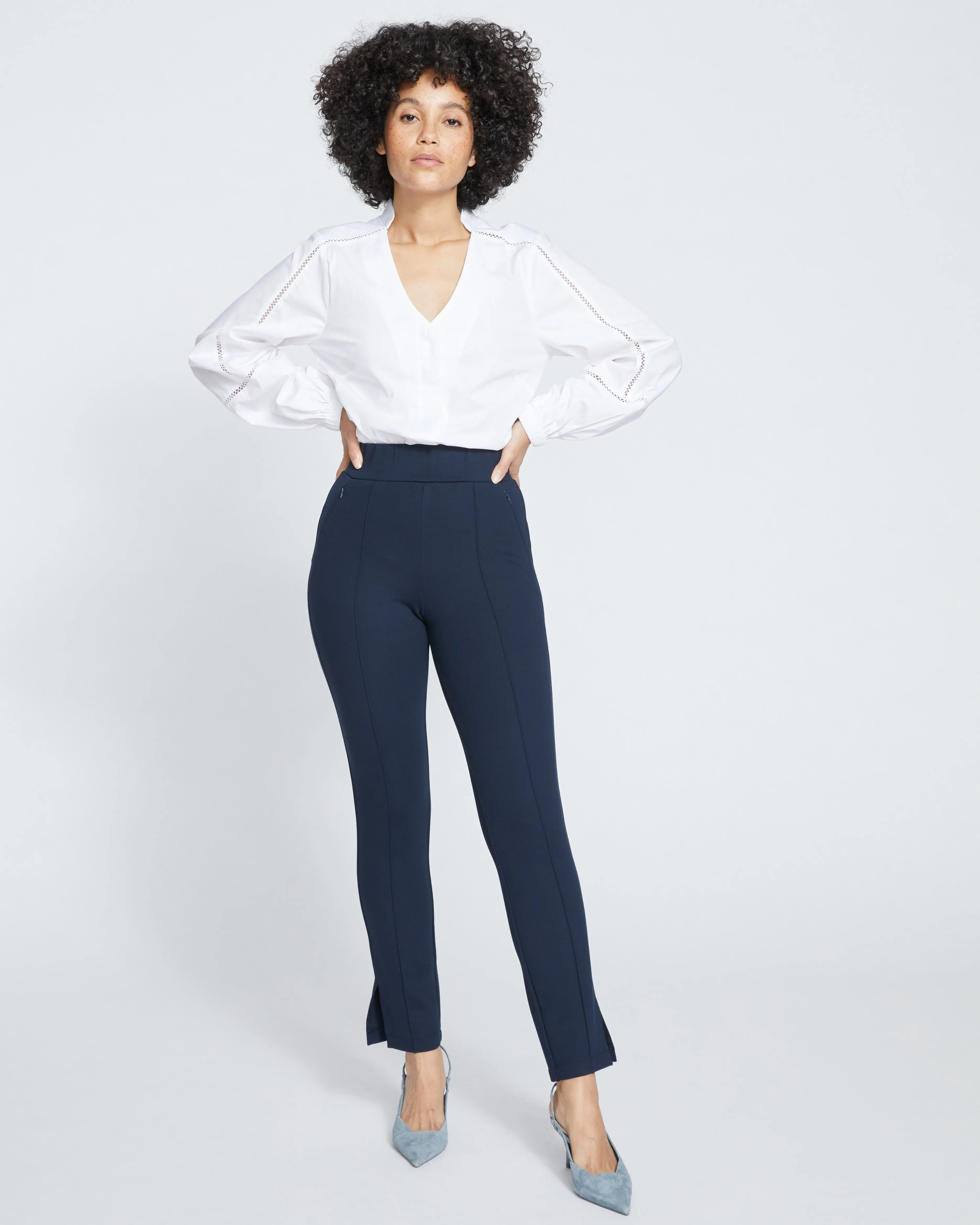 Skinny Pintuck Ponte Pants 28 Inch - Navy sold by Universal Standard