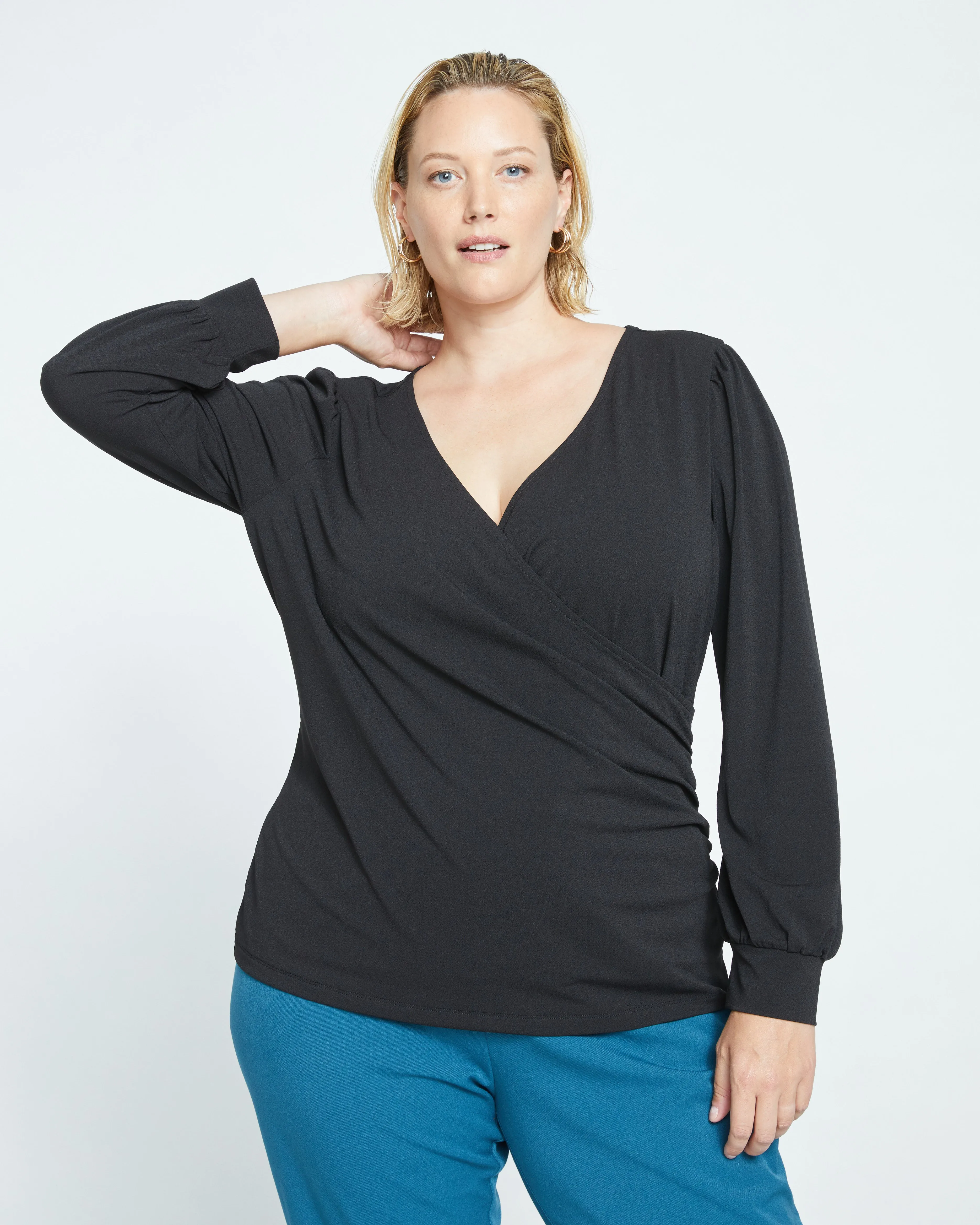 Crepe Jersey Gathered V-Neck Blouse - Black sold by Universal Standard product image thumbnail 2