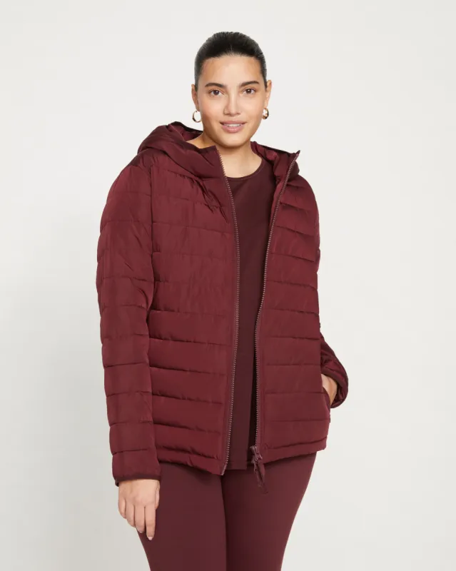 Comfort Panel Light Down Jacket - Black Cherry sold by Universal Standard