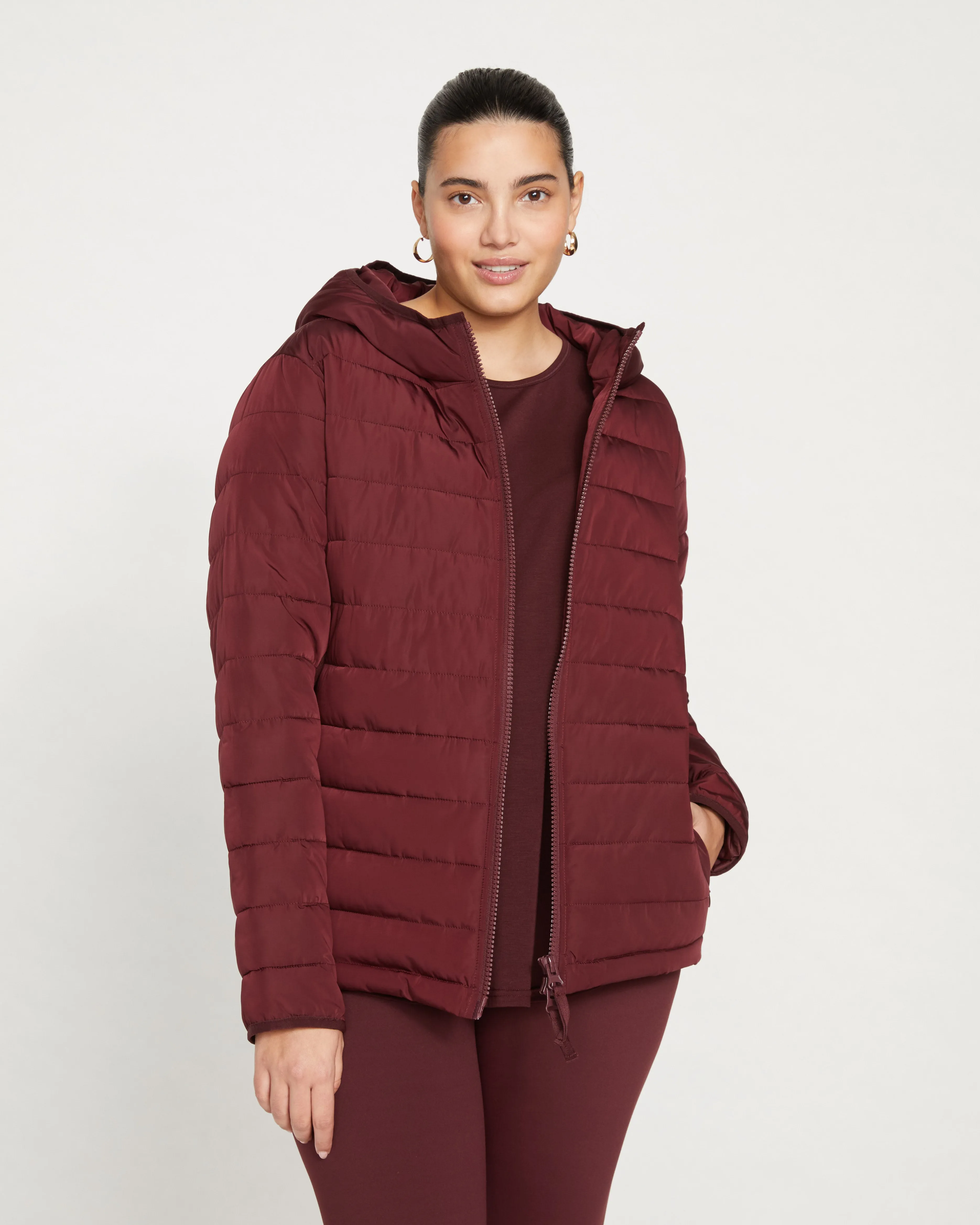 Comfort Panel Light Down Jacket - Black Cherry sold by Universal Standard