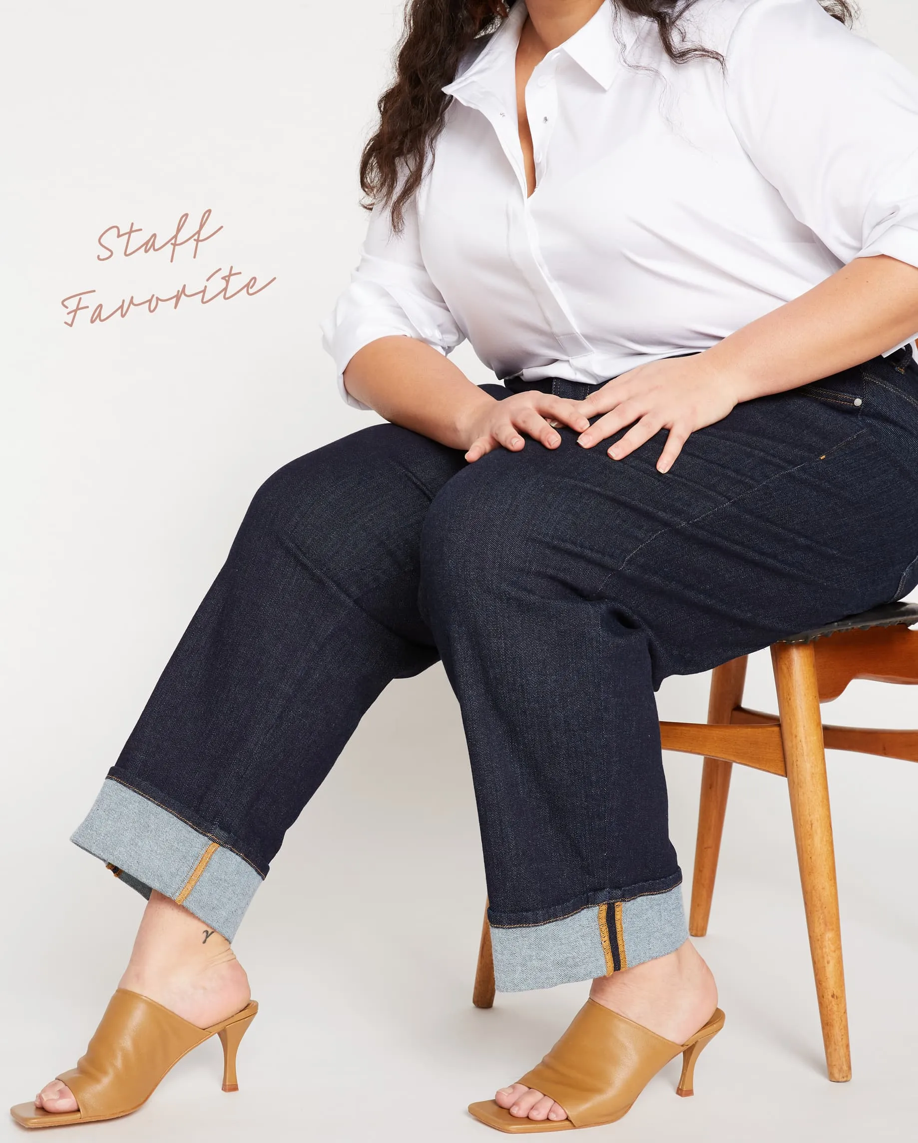 Stevie High Rise Cuffed Straight Leg Jeans - Vintage Indigo Selvedge sold by Universal Standard