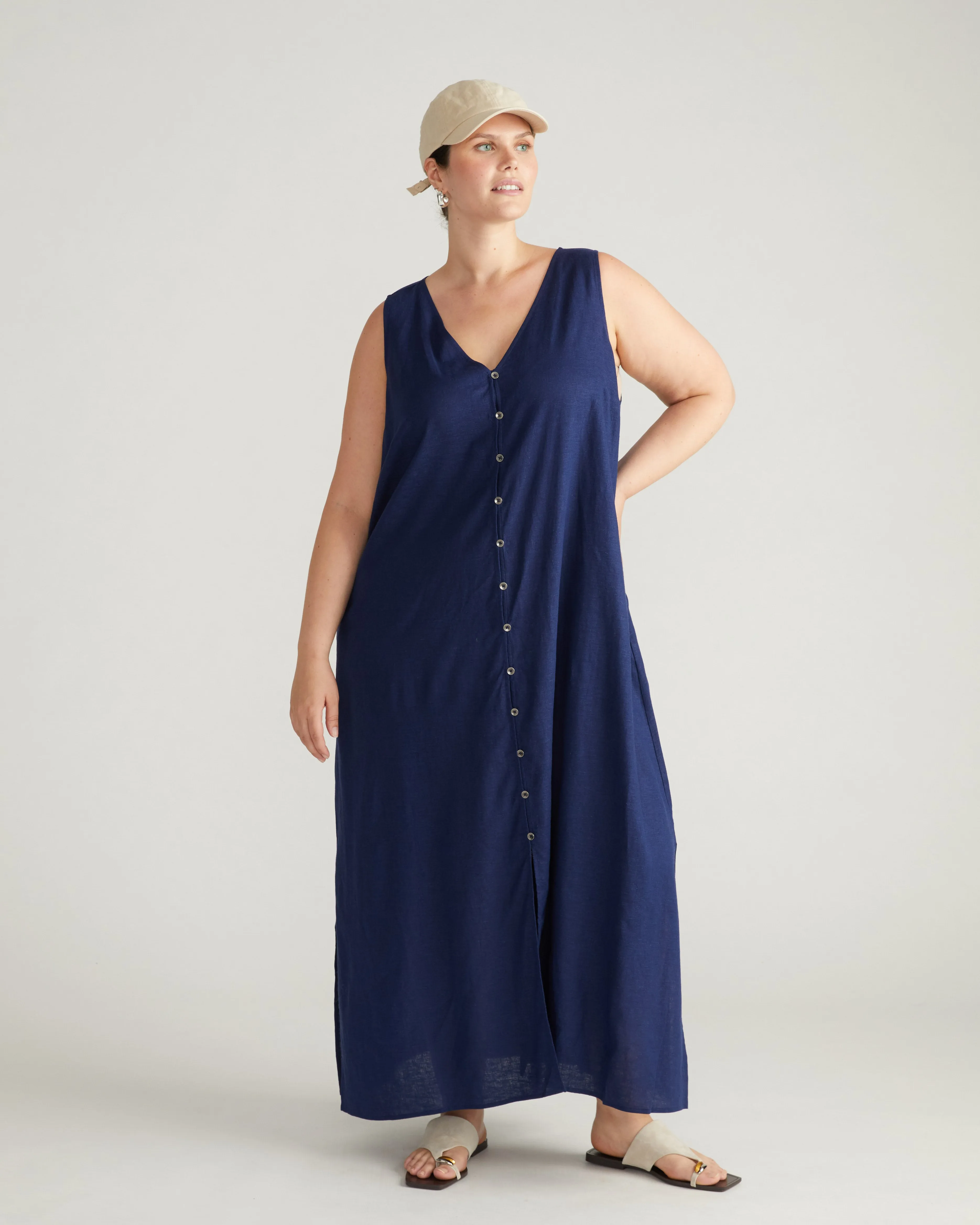 Islet Button-Down Linen Maxi Dress - Cenote sold by Universal Standard product image thumbnail 2