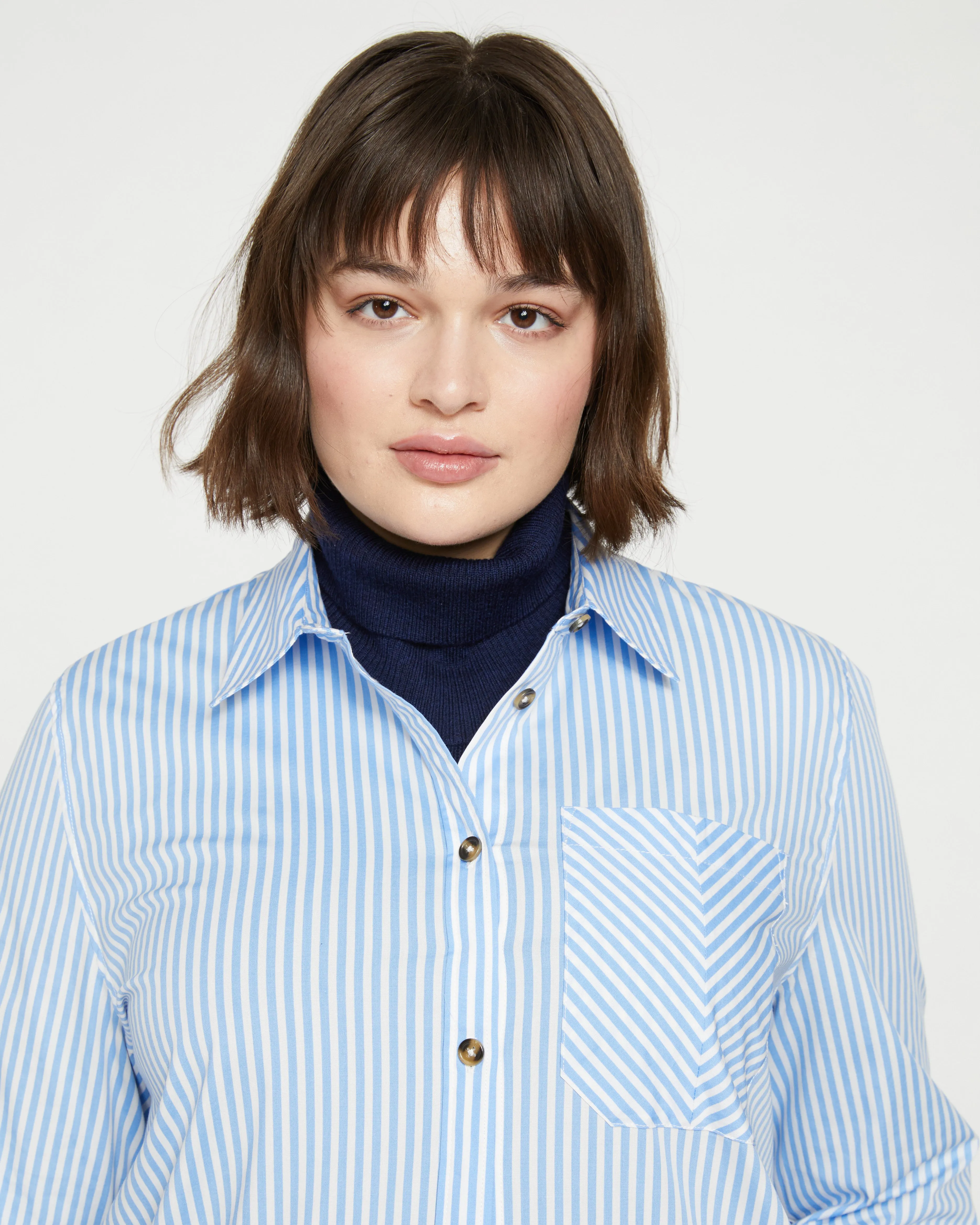 Odeon Stretch Poplin Shirtdress - Blue/White Stripe sold by Universal Standard product image thumbnail 2