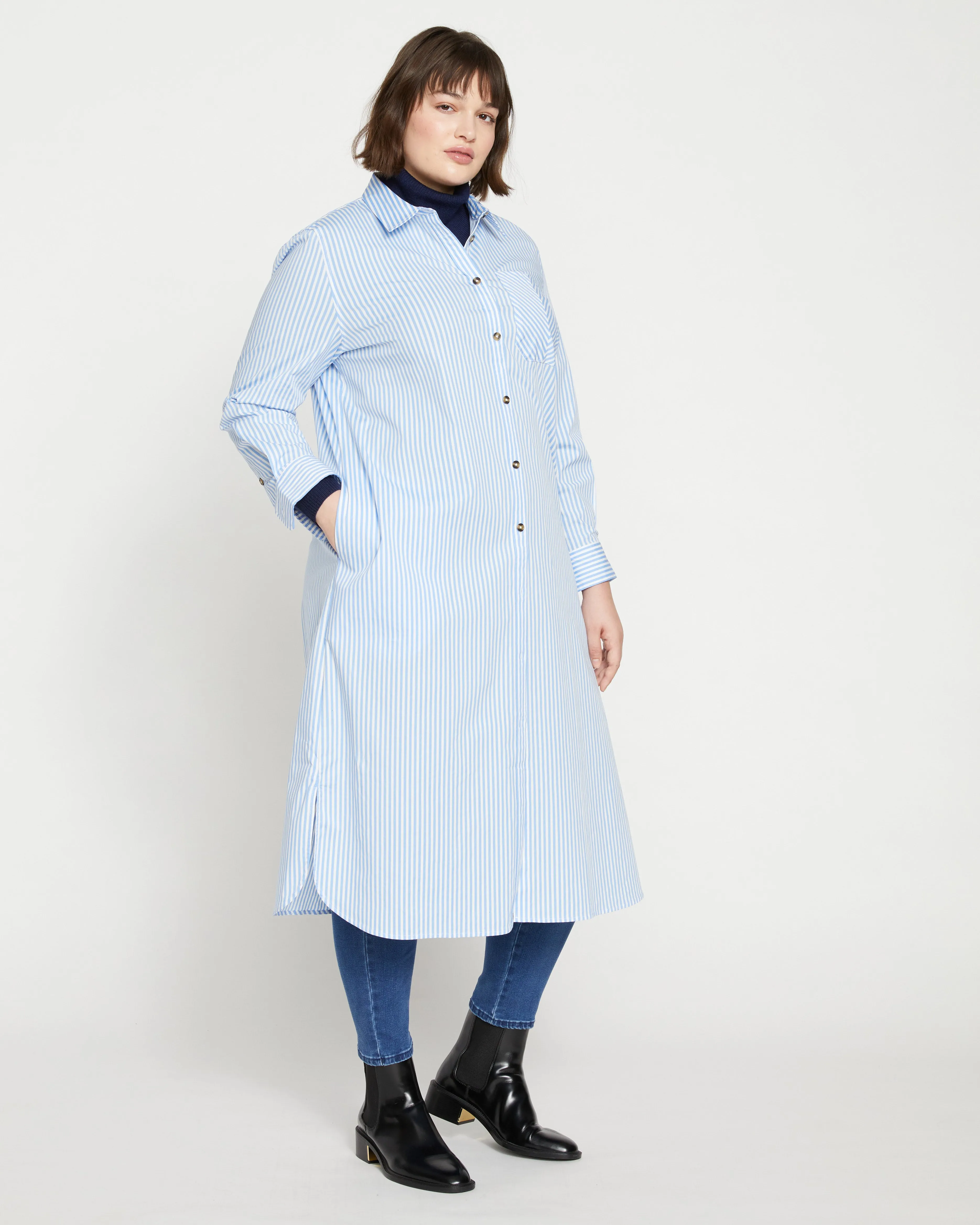 Odeon Stretch Poplin Shirtdress - Blue/White Stripe sold by Universal Standard product image thumbnail 3