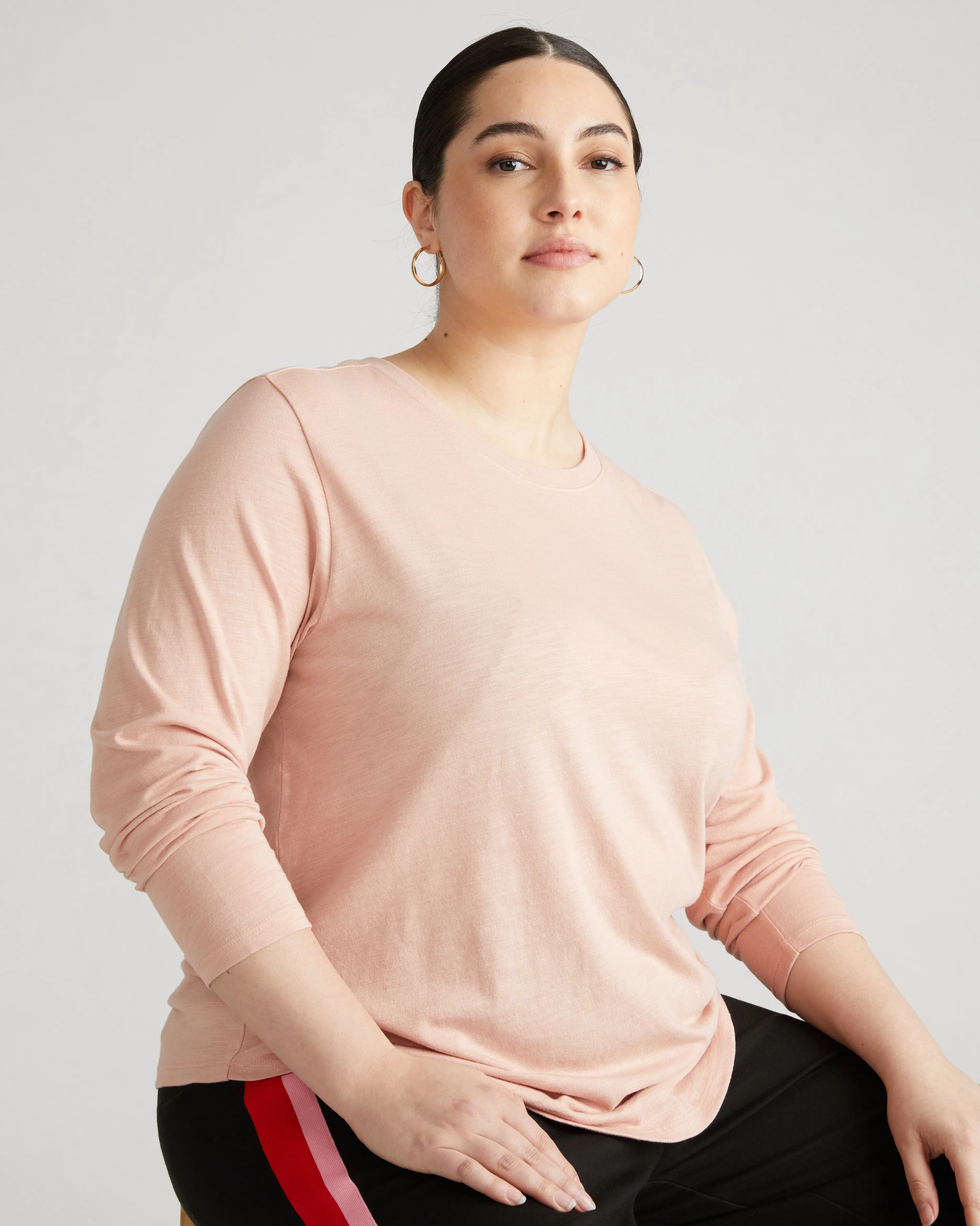 Light-As-Air Long Sleeve Crew Neck Tee - Mahogany Rose sold by Universal Standard