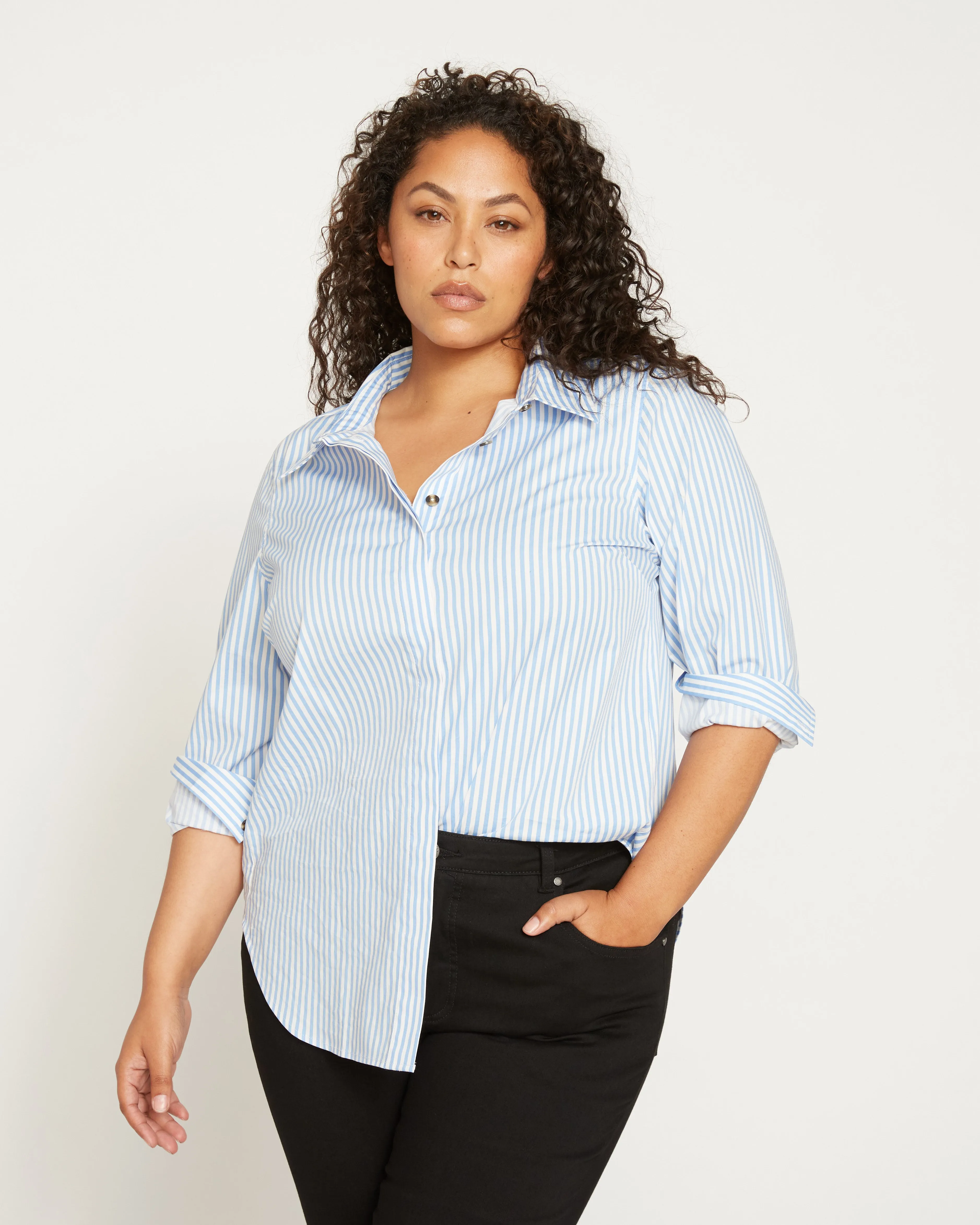 Elbe Stretch Poplin Shirt Classic Fit - Blue/White Stripe sold by Universal Standard product image thumbnail 2