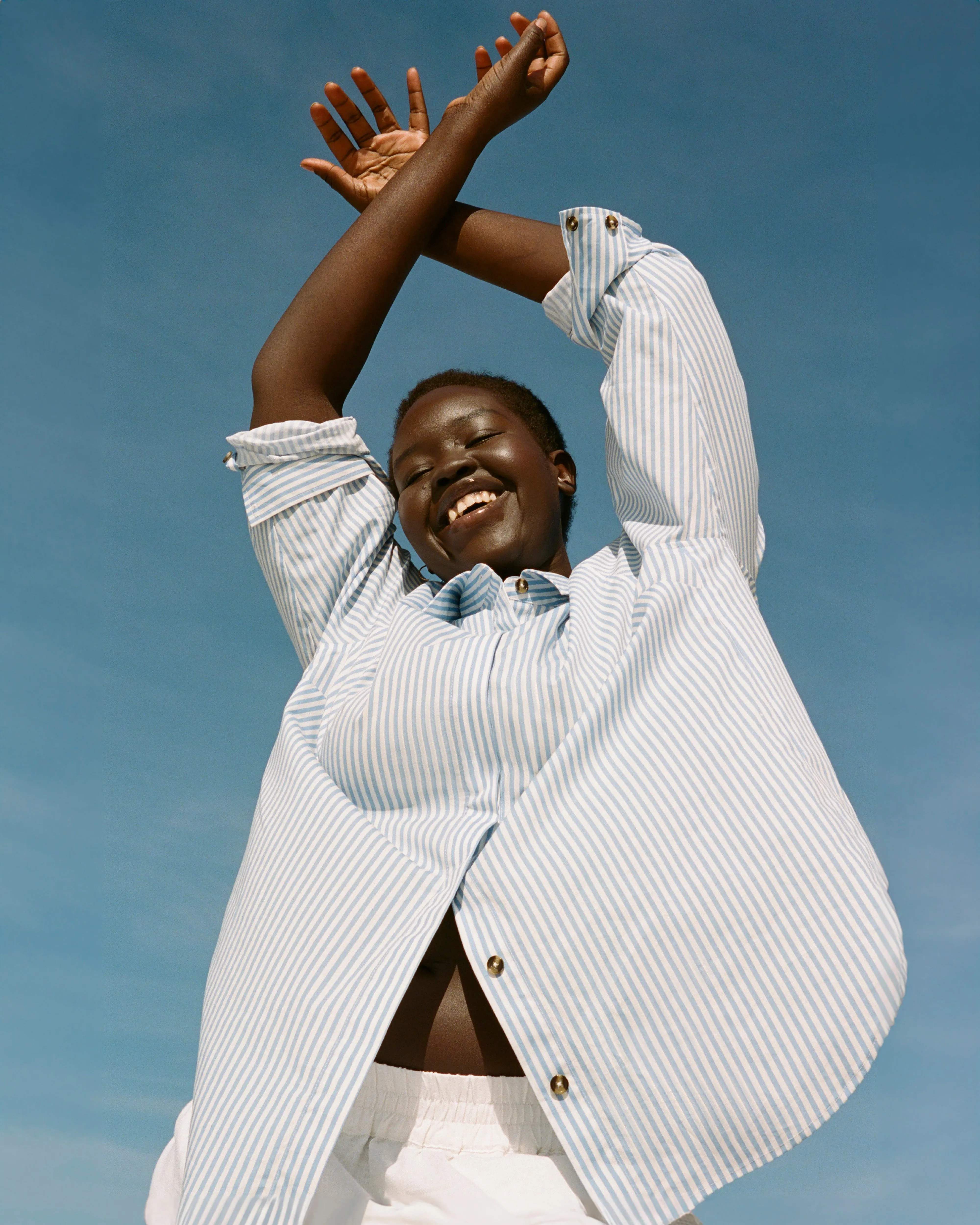 Elbe Stretch Poplin Shirt Classic Fit - Blue/White Stripe sold by Universal Standard