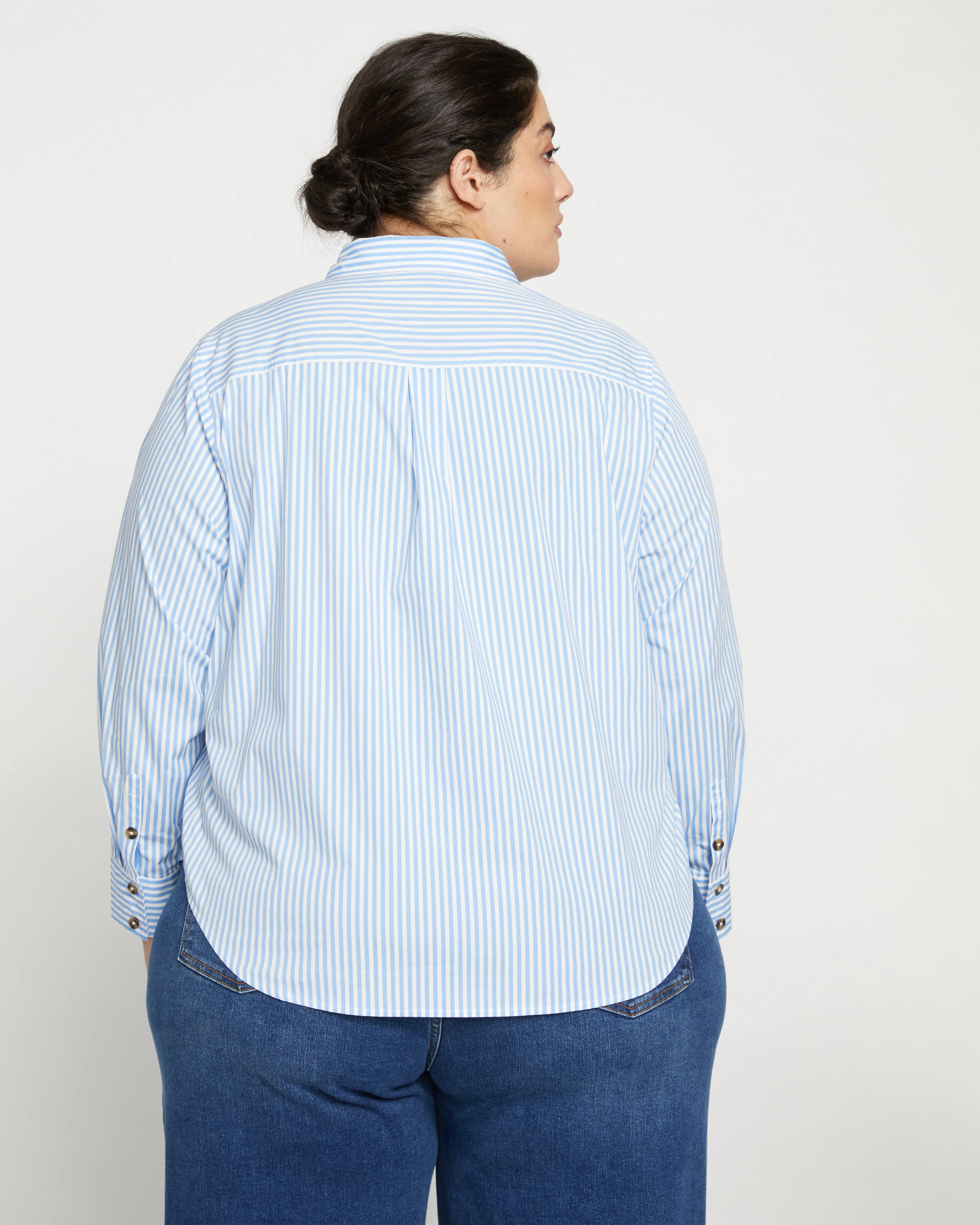 Elbe Popover Stretch Poplin Shirt Classic Fit - Blue/White Stripe sold by Universal Standard product image thumbnail 3