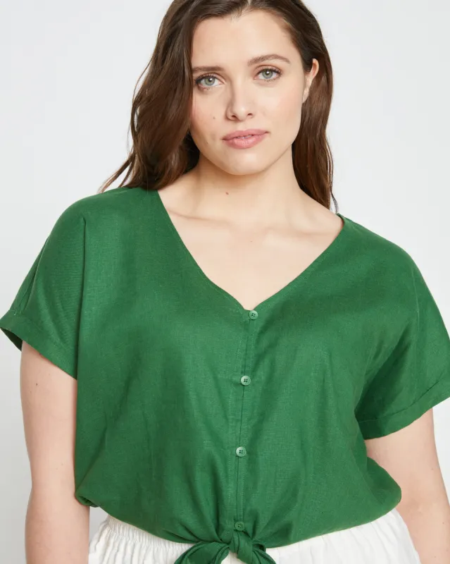 Tropez Tied Linen Crop Top - Jardin sold by Universal Standard