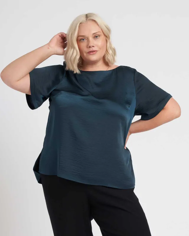 Alice Satin Boatneck Top - Deep Sea sold by Universal Standard