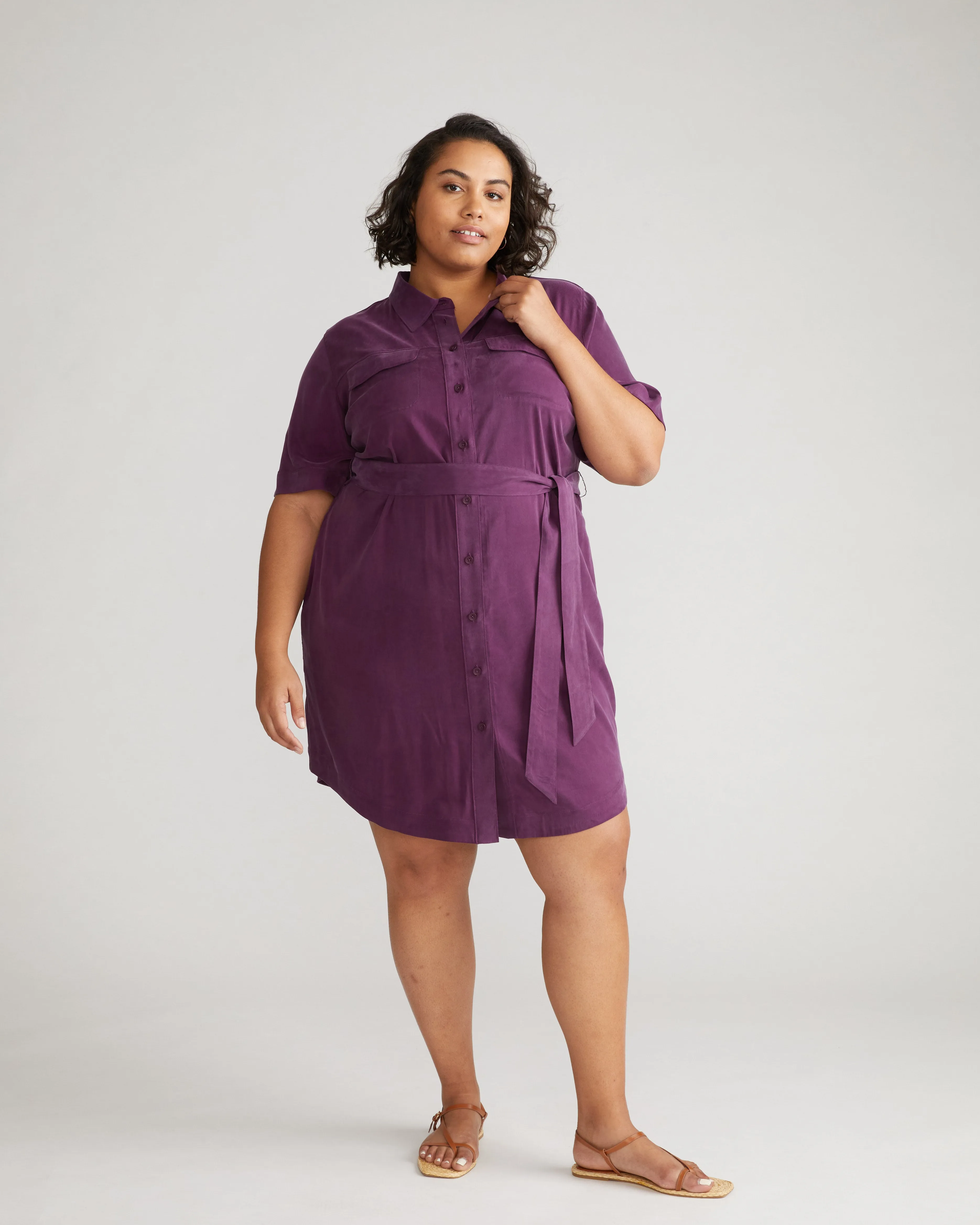 Universal Standard Short Sleeve Cupro Dress - Deep Pansy