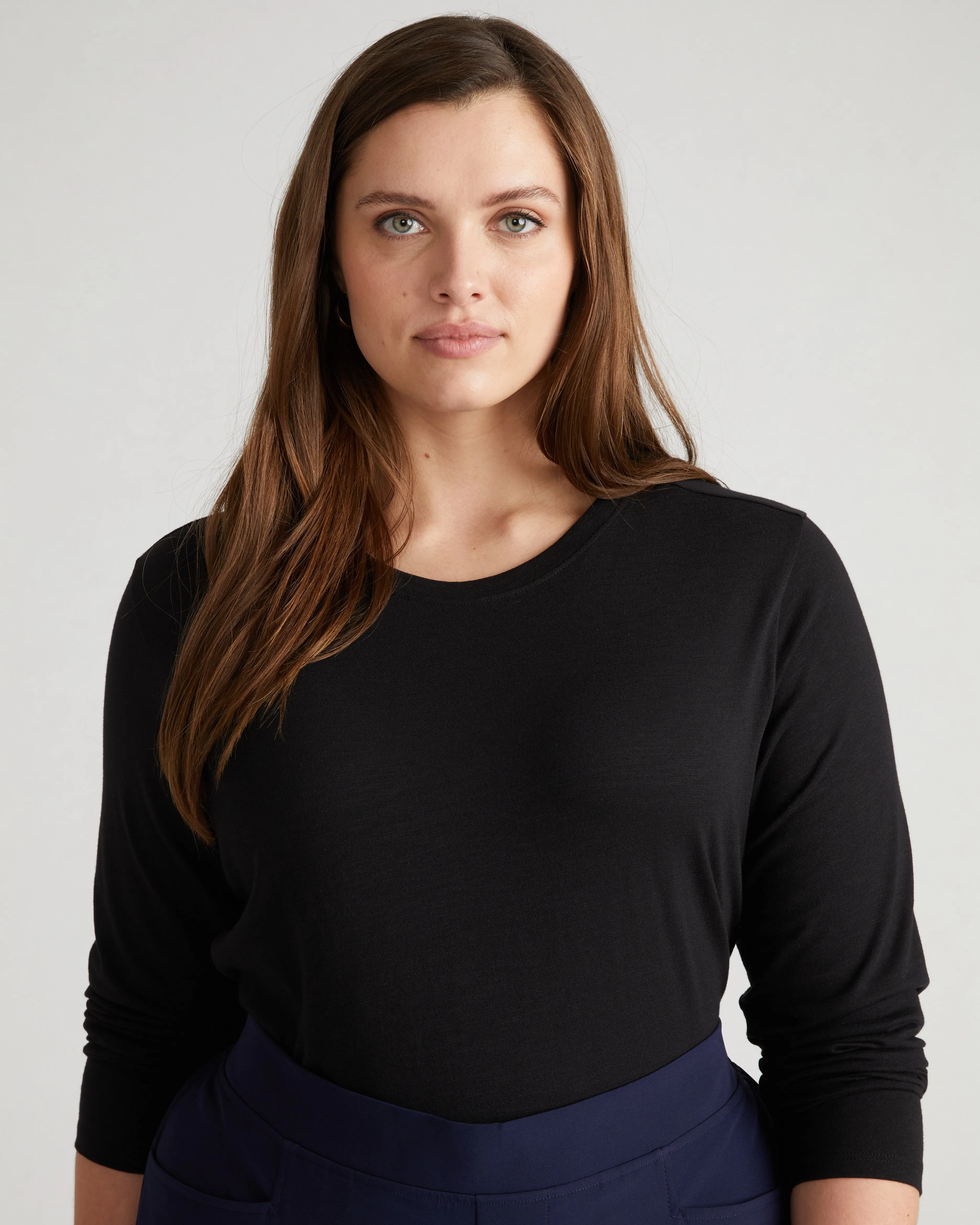 Light-As-Air Long Sleeve Crew Neck Tee - Black sold by Universal Standard