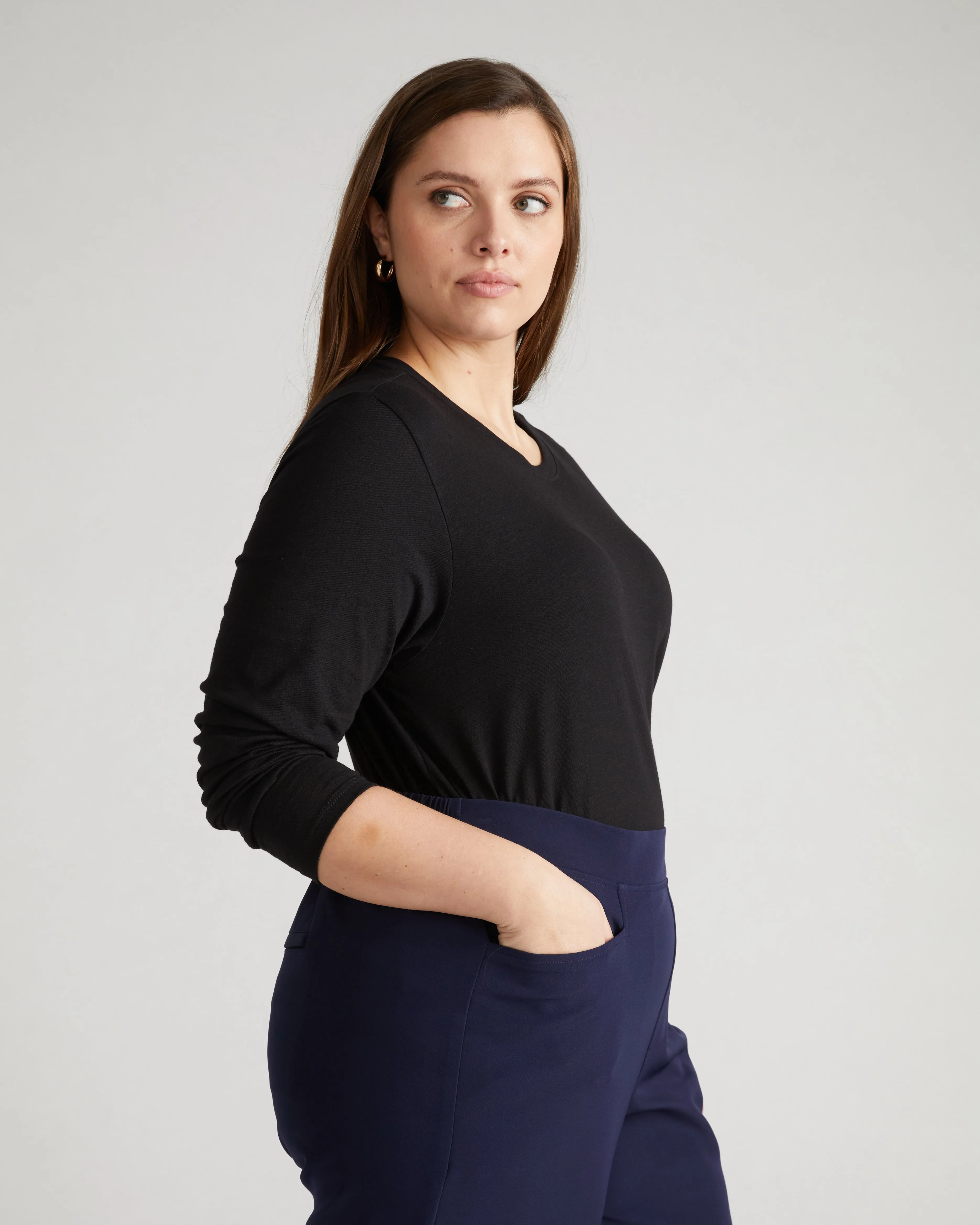 Light-As-Air Long Sleeve Crew Neck Tee - Black sold by Universal Standard product image thumbnail 3