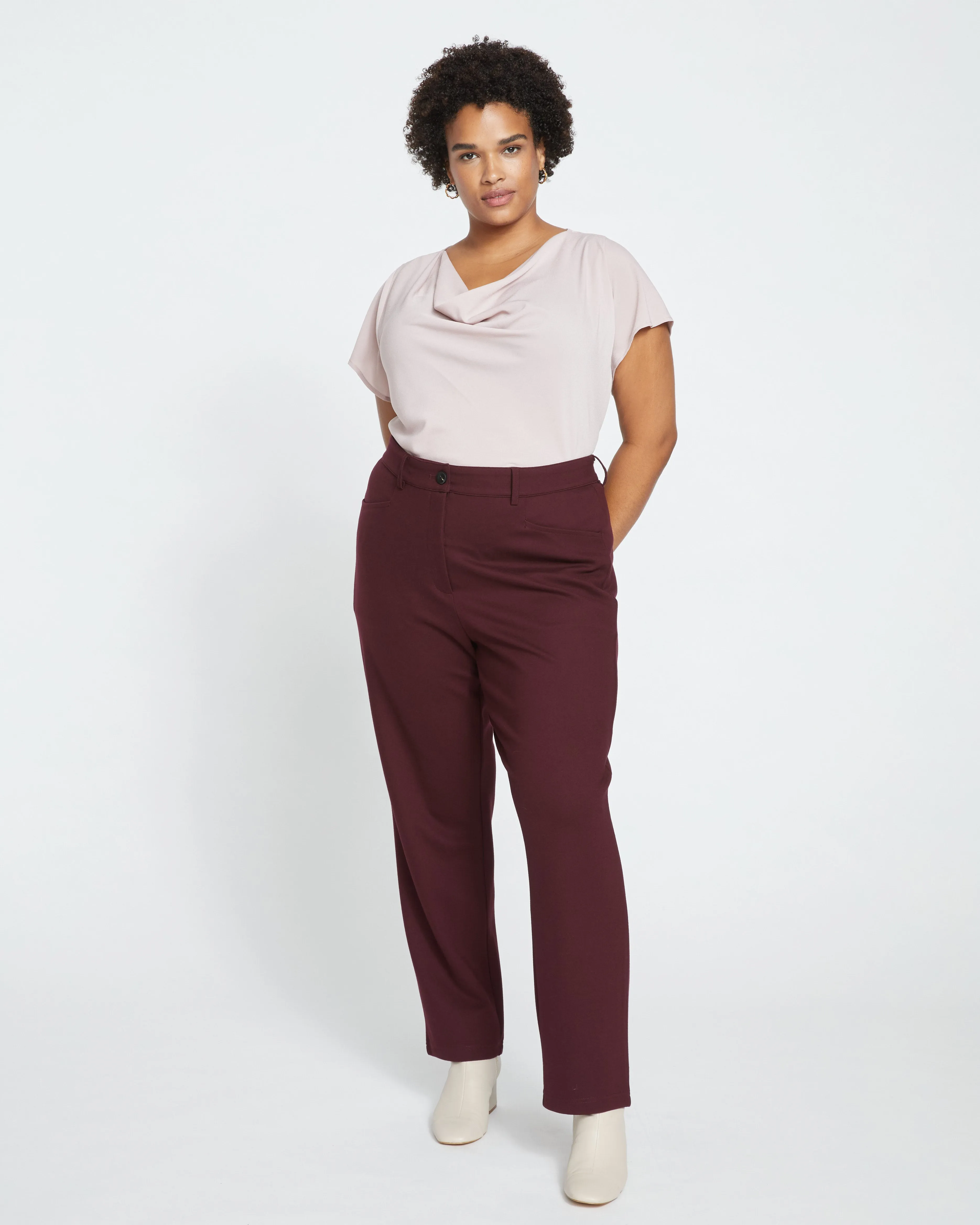 Long Cigarette Ponte Pants - Black Cherry sold by Universal Standard