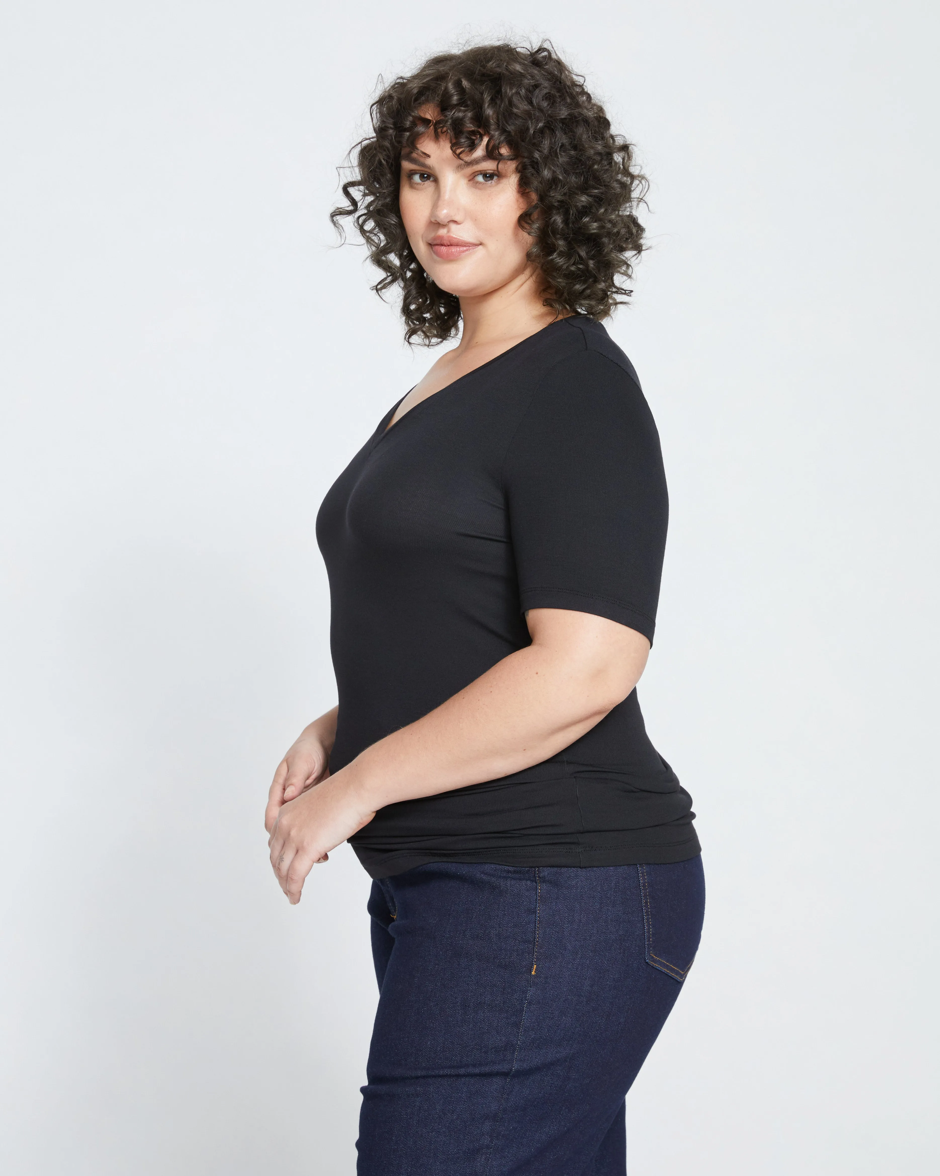 Foundation Short Sleeve V-Neck Tee - Black sold by Universal Standard product image thumbnail 3