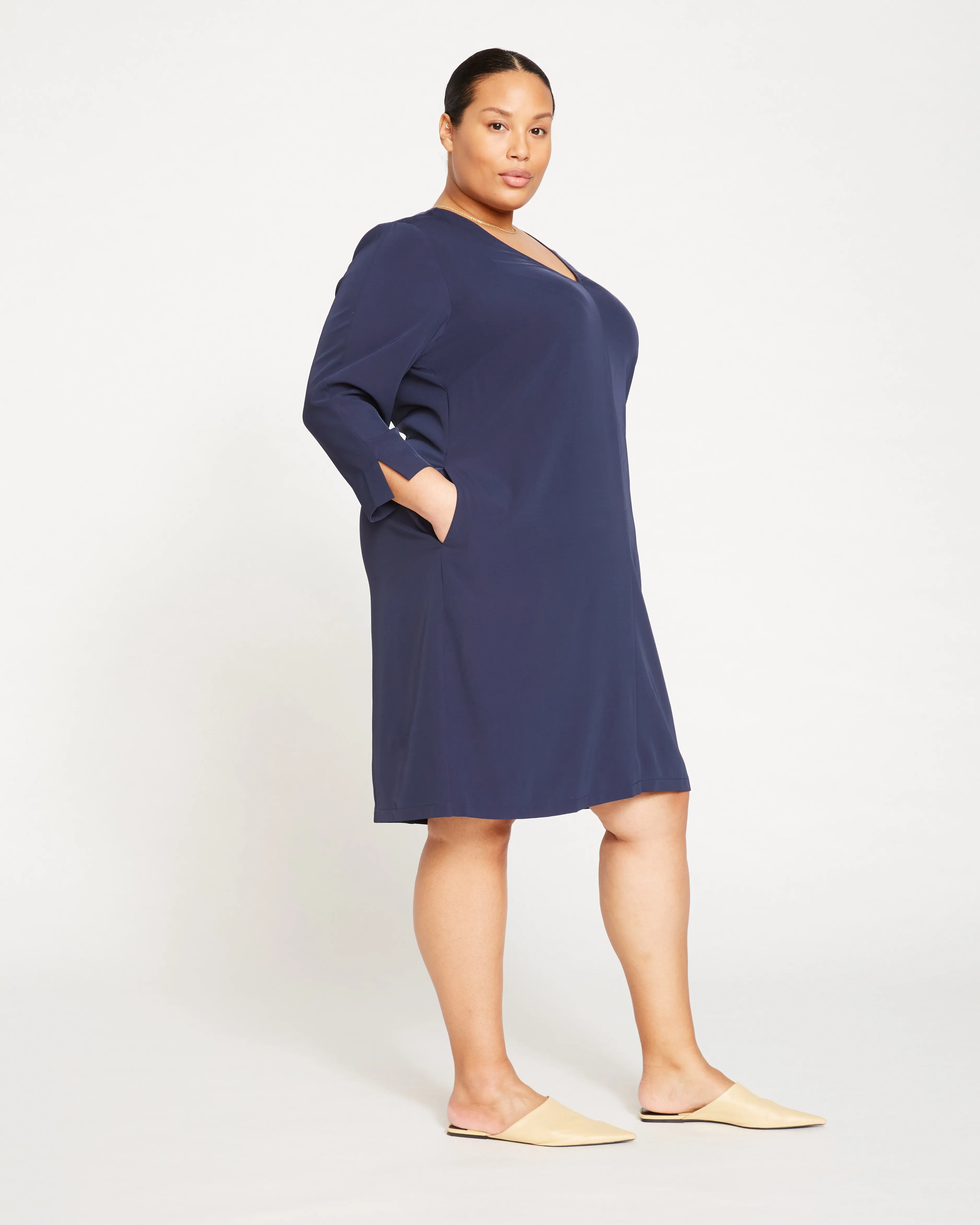 City Stretch Crepe Shift Dress - Navy sold by Universal Standard product image thumbnail 3