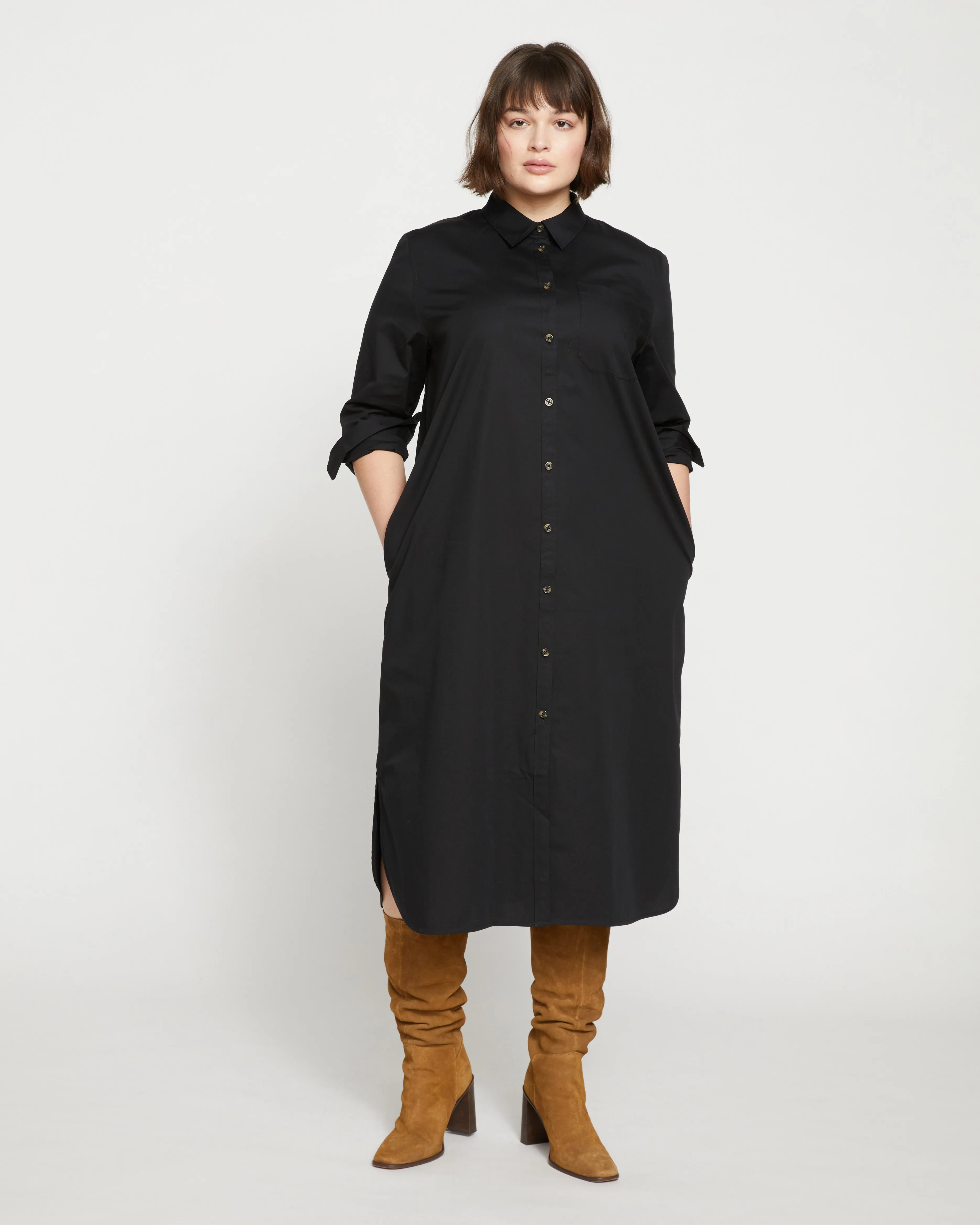 Odeon Stretch Poplin Shirtdress - Black sold by Universal Standard