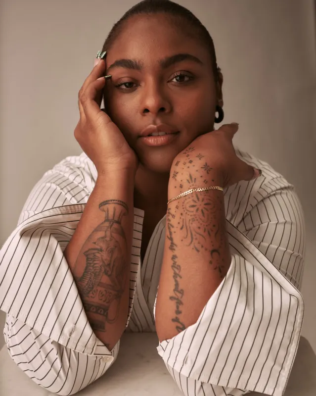 Henning x US Madison Shirt - White/Grey Stripe sold by Universal Standard