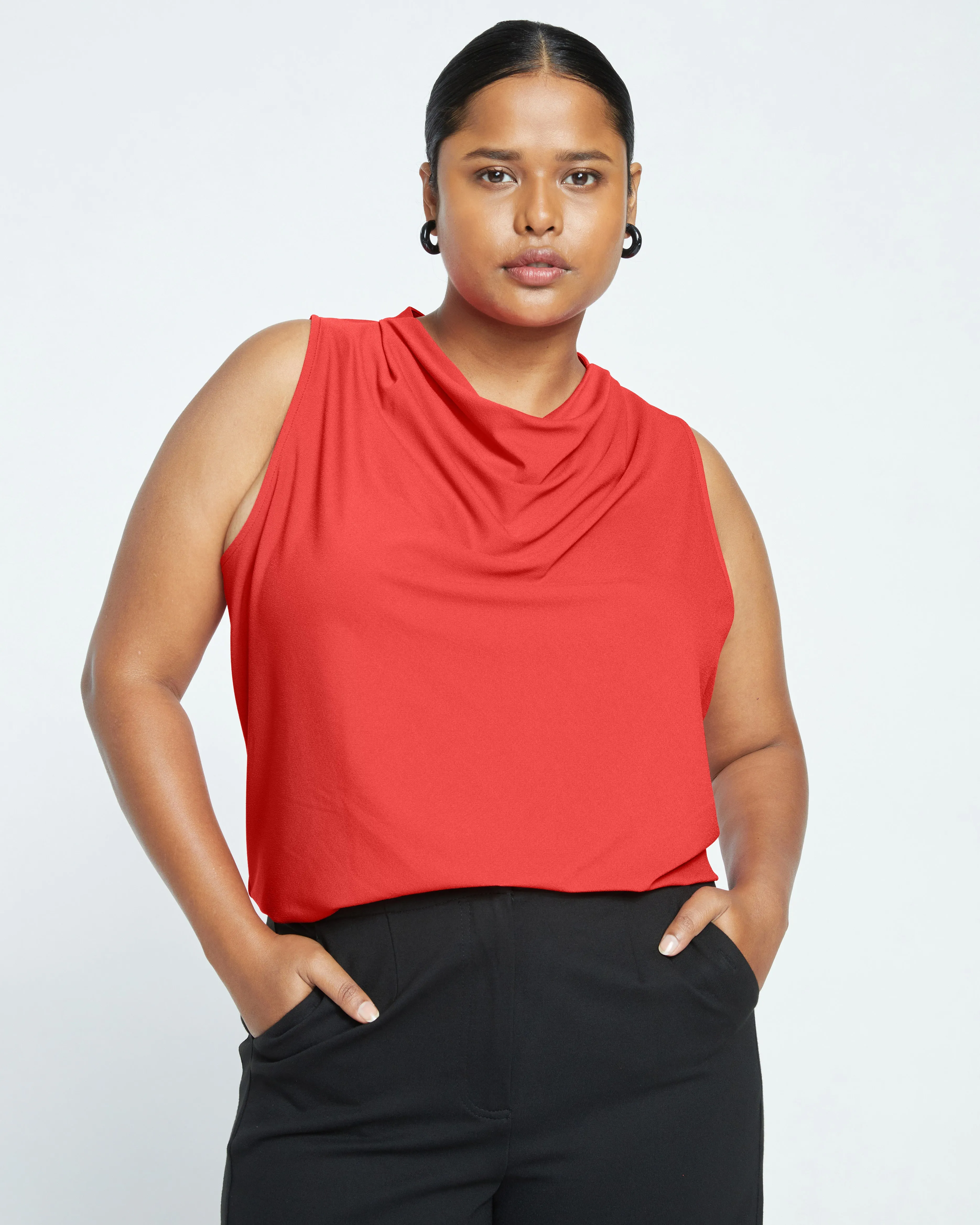 Crepe Jersey Cowl Tank Blouse - Vermilion Red sold by Universal Standard