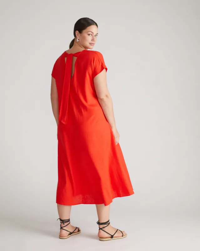 Louvre Bow Back Linen Dress - Shoreline Sunset sold by Universal Standard