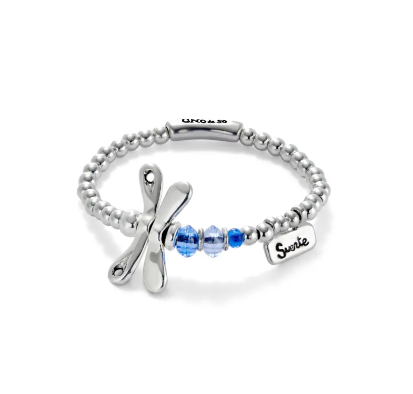 SER REBELDE CRYSTAL DRAGONFLY SILVER STRETCH BRACELET sold by UNO de 50