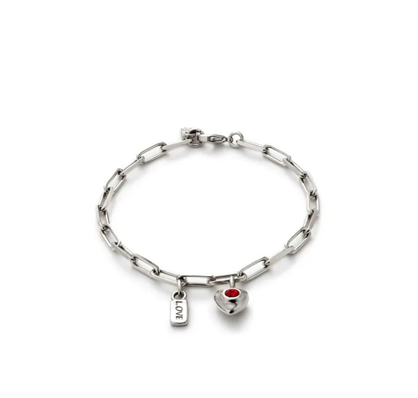 SER UNICO EXCLUSIVO LOVE RED CRYSTAL SILVER CHAIN BRACELET sold by UNO de 50