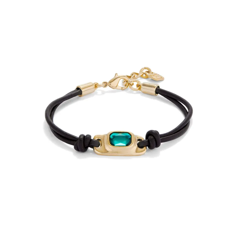 SER MAGNETICA RECTANGLE GREEN CRYSTAL LEATHER & GOLD BRACELET sold by UNO de 50