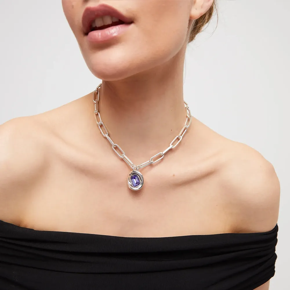 SER VALIENTE PURPLE CRYSTAL CURVACEOUS SILVER NECKLACE sold by UNO de 50 product image thumbnail 2