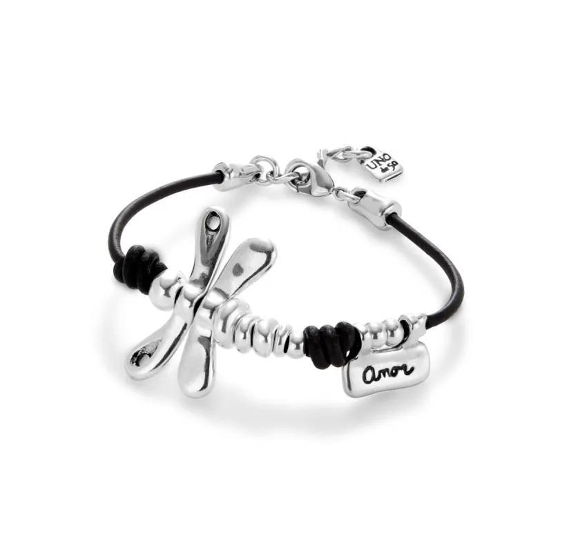 SER REBELDE CRYSTAL DRAGONFLY LEATHER & SILVER BRACELET sold by UNO de 50