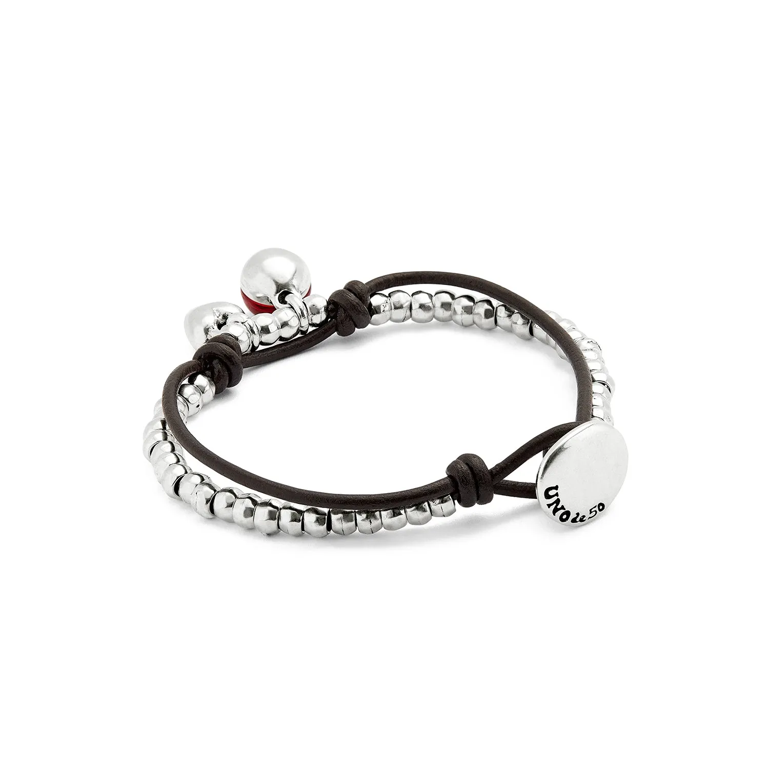 SER FASCINANTE RED MURANO GLASS CHARM LEATHER SILVER BRACELET sold by UNO de 50 product image thumbnail 3