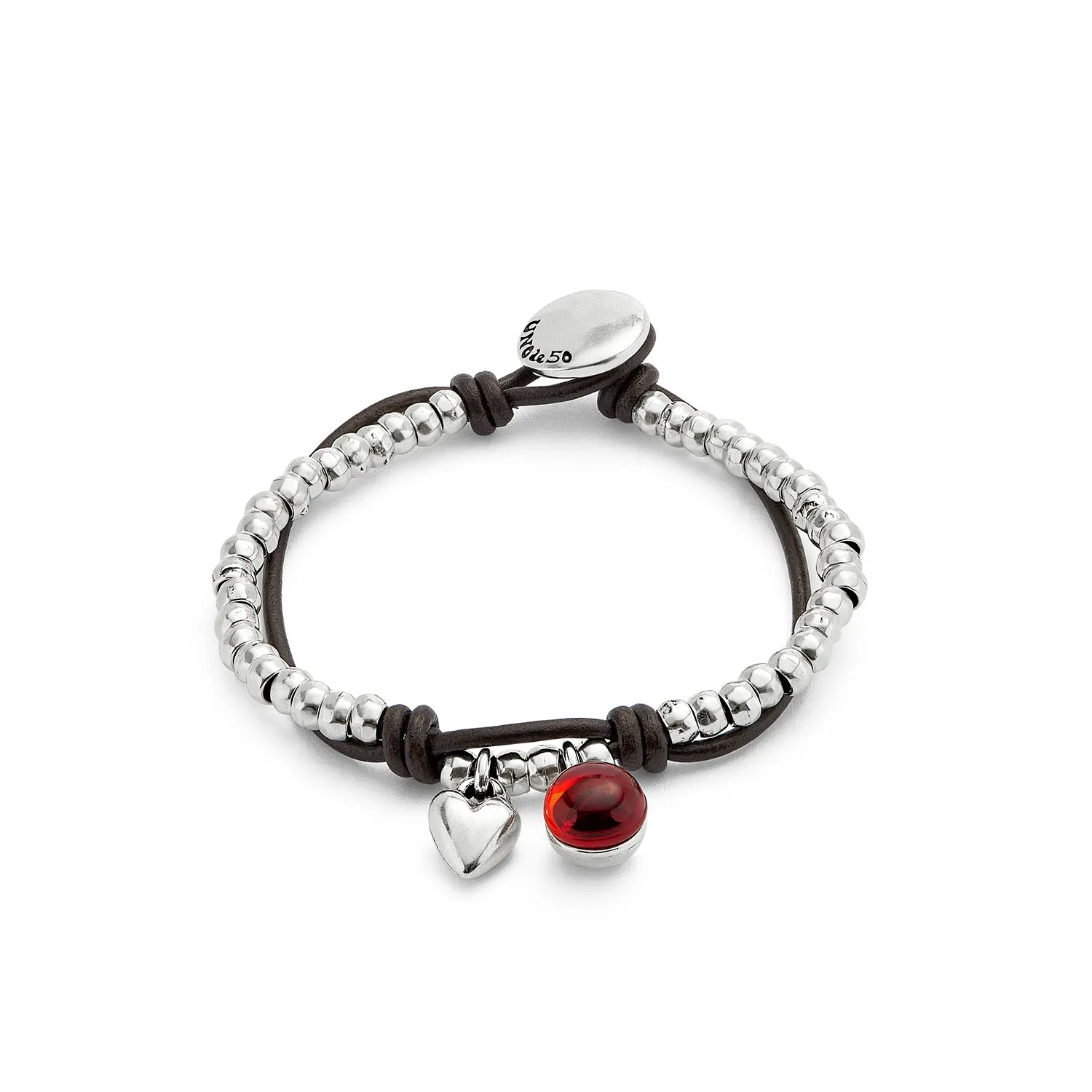 SER FASCINANTE RED MURANO GLASS CHARM LEATHER SILVER BRACELET sold by UNO de 50