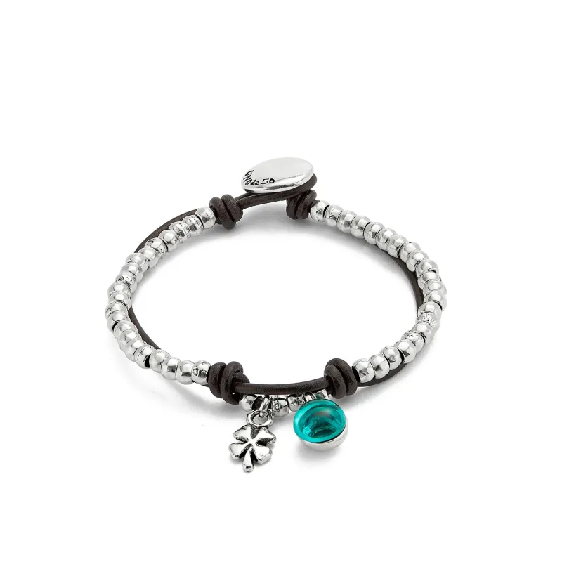 SER FASCINANTE GREEN MURANO GLASS CHARM LEATHER SILVER BRACELET sold by UNO de 50