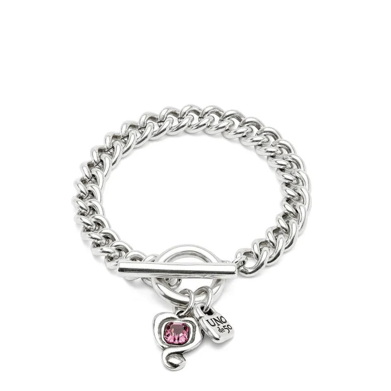 SER EXPRESIVA PINK CRYSTAL HEART CHAIN SILVER BRACELET sold by UNO de 50