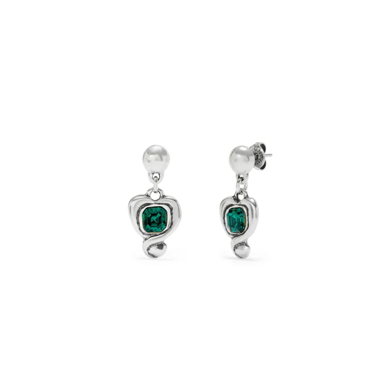 SER EXPRESIVA GREEN CRYSTAL HEART SILVER EARRINGS sold by UNO de 50