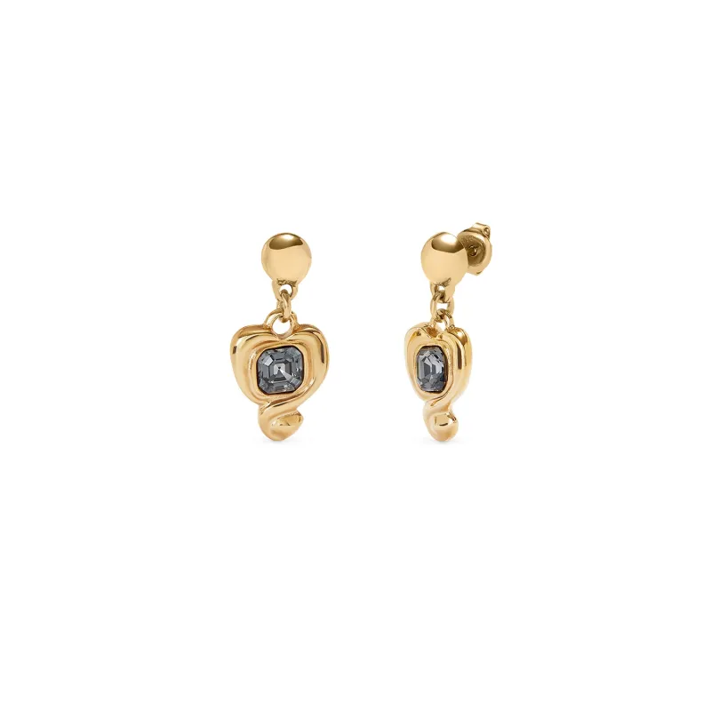 SER EXPRESIVA BLACK CRYSTAL HEART GOLD EARRINGS sold by UNO de 50