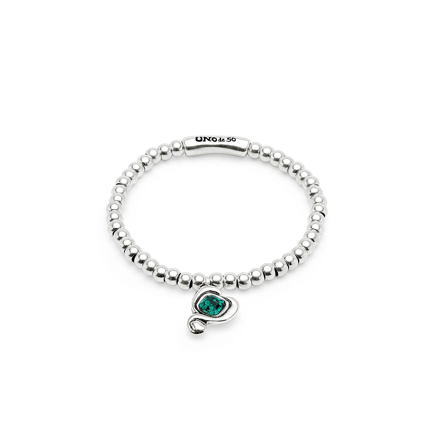 SER EXRESIVA GREEN CRYSTAL HEART STRETCH SILVER BRACELET sold by UNO de 50
