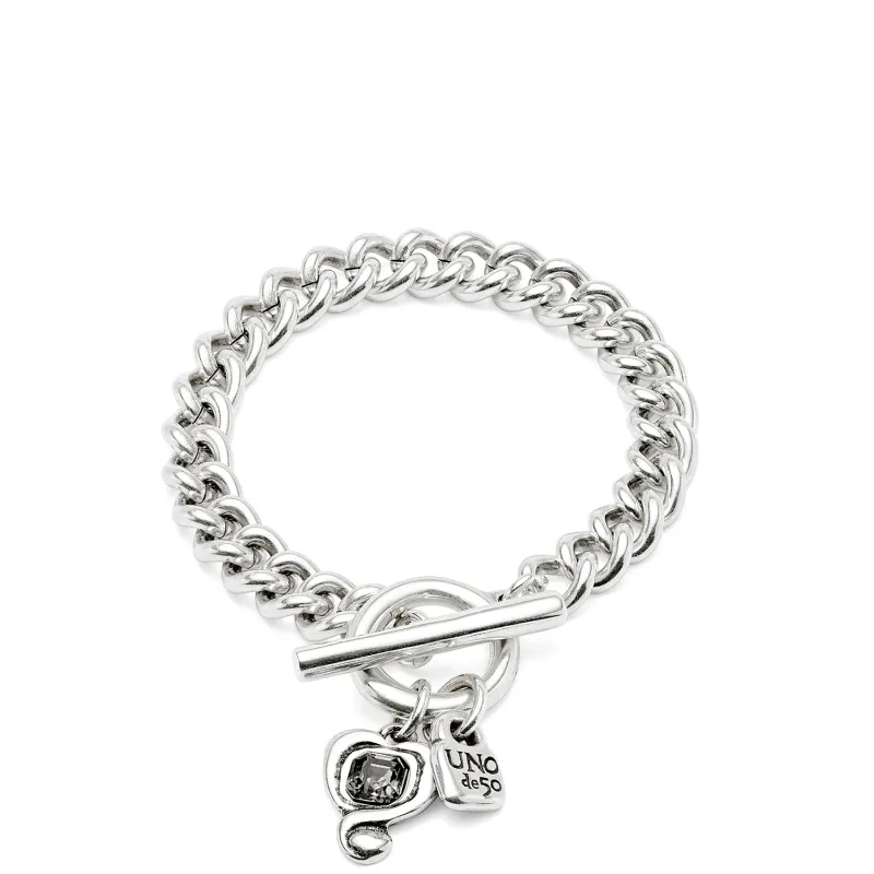 SER EXPRESIVA BLACK CRYSTAL HEART CHAIN SILVER BRACELET sold by UNO de 50