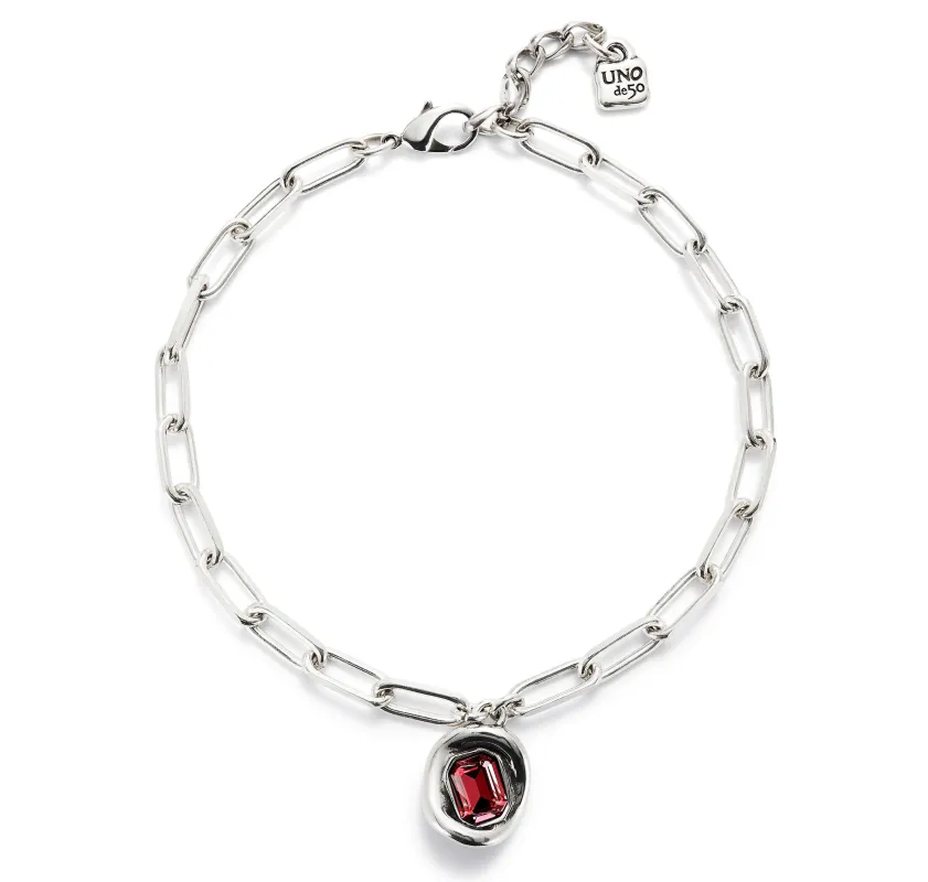 SER VALIENTE RED CRYSTAL CURVACEOUS SILVER NECKLACE sold by UNO de 50