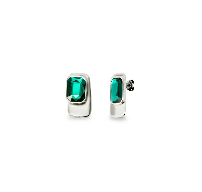 SER MAGNETICA MEDIUM RECTANGLE GREEN CRYSTAL SILVER EARRINGS sold by UNO de 50