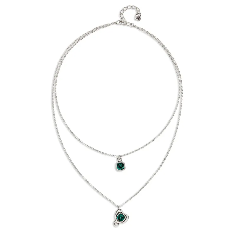 SER EXPRESIVA DOUBLE HEART GREEN CRYSTAL LAYER NECKLACE sold by UNO de 50