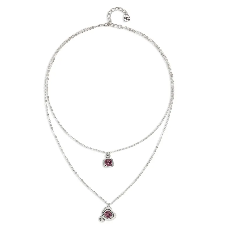 SER EXPRESIVA DOUBLE HEART PINK CRYSTAL LAYER NECKLACE sold by UNO de 50