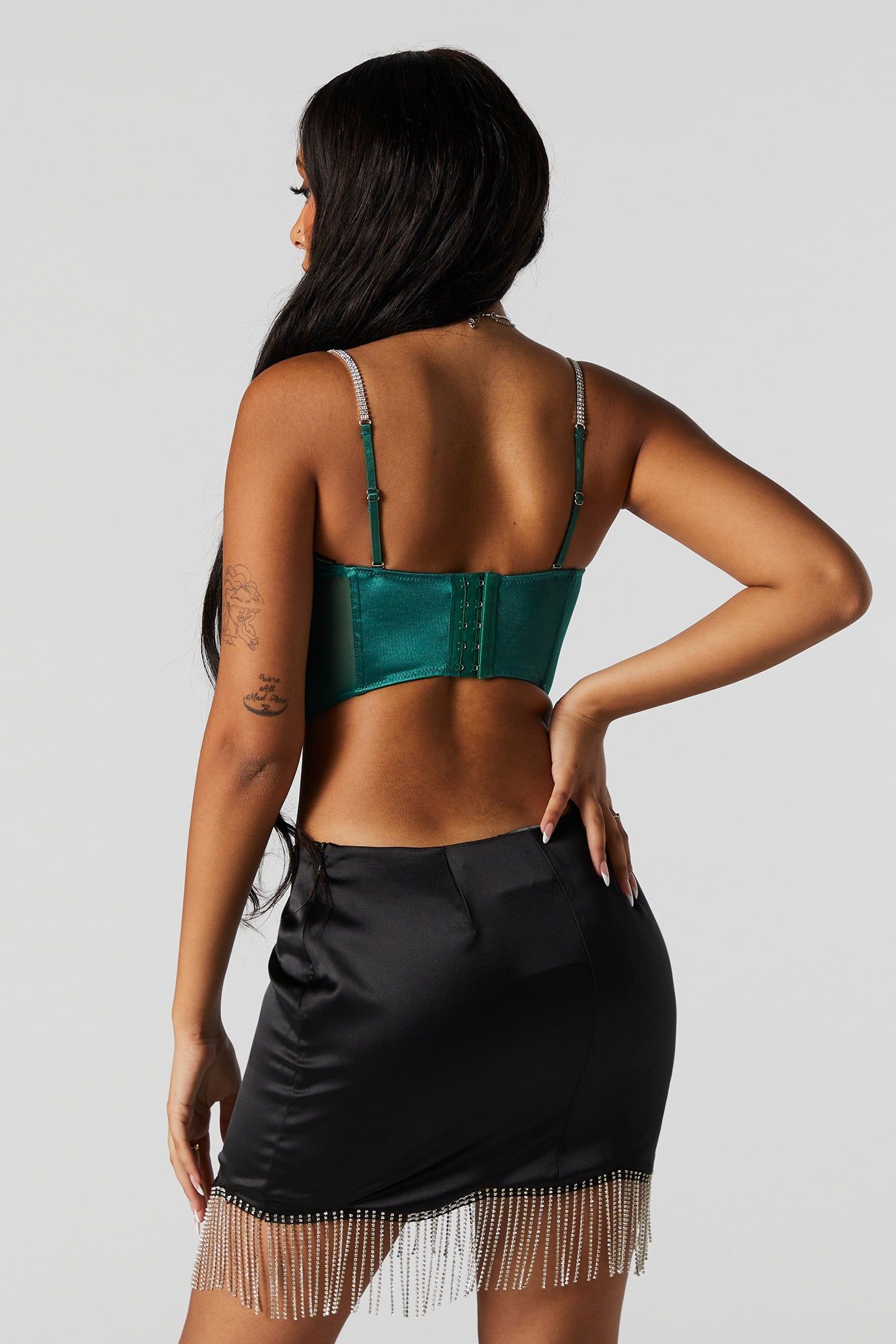 Satin Green Rhinestone Strap Corset Top sold by Urban Planet product image thumbnail 3
