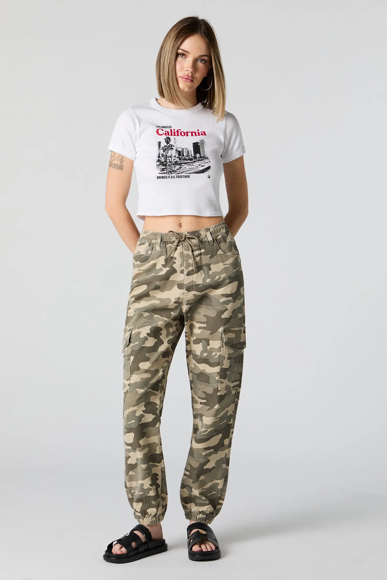 Camo Drawstring Cargo Jogger with Belt Loops sold by Urban Planet