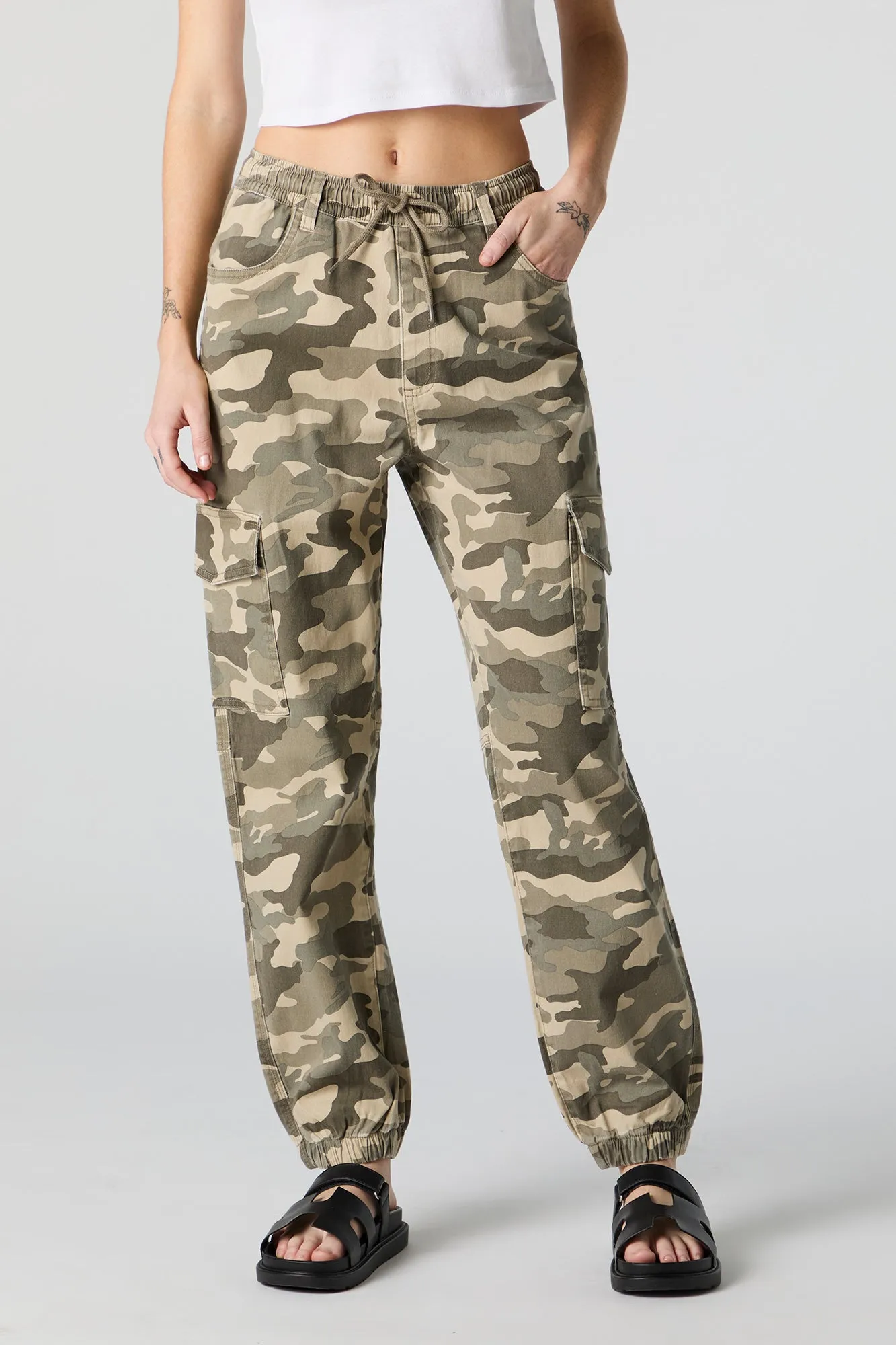 Camo Drawstring Cargo Jogger with Belt Loops sold by Urban Planet product image thumbnail 2