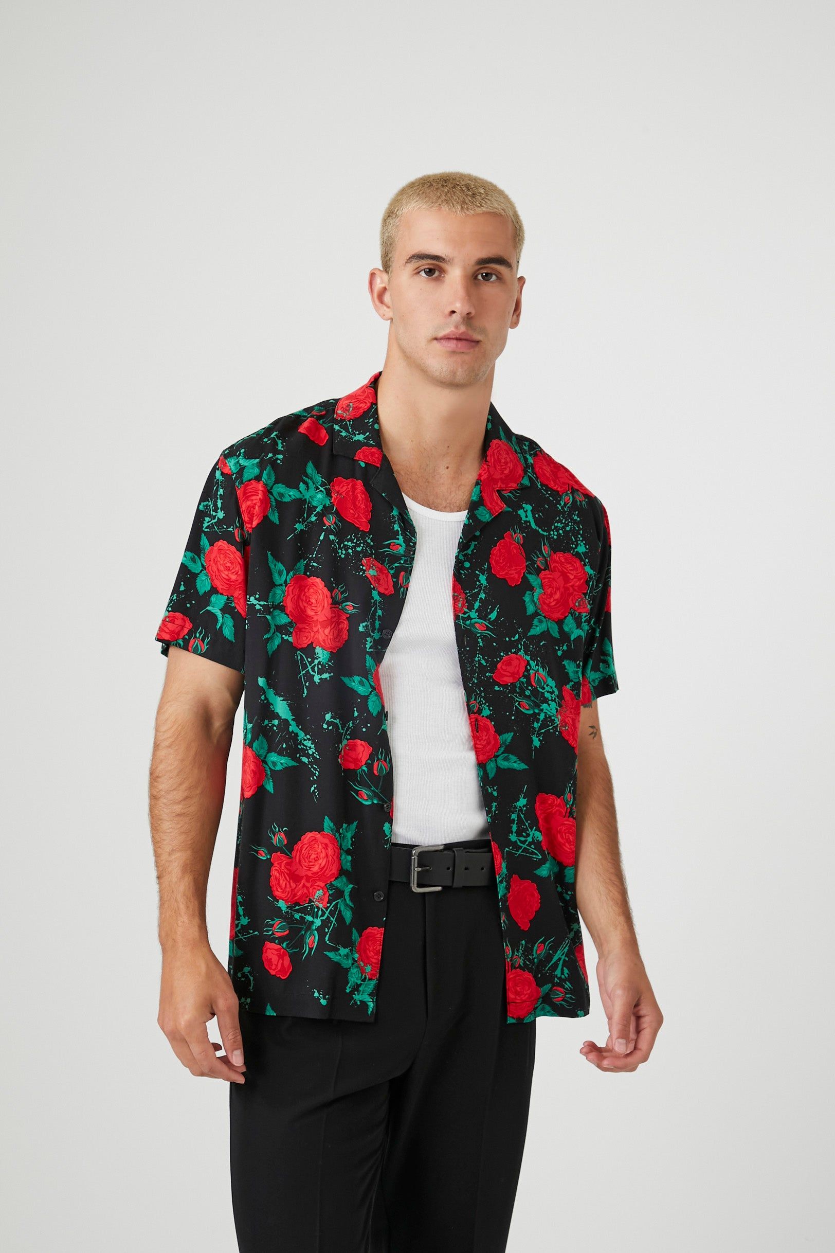 Rose Print Button-Up Top sold by Urban Planet