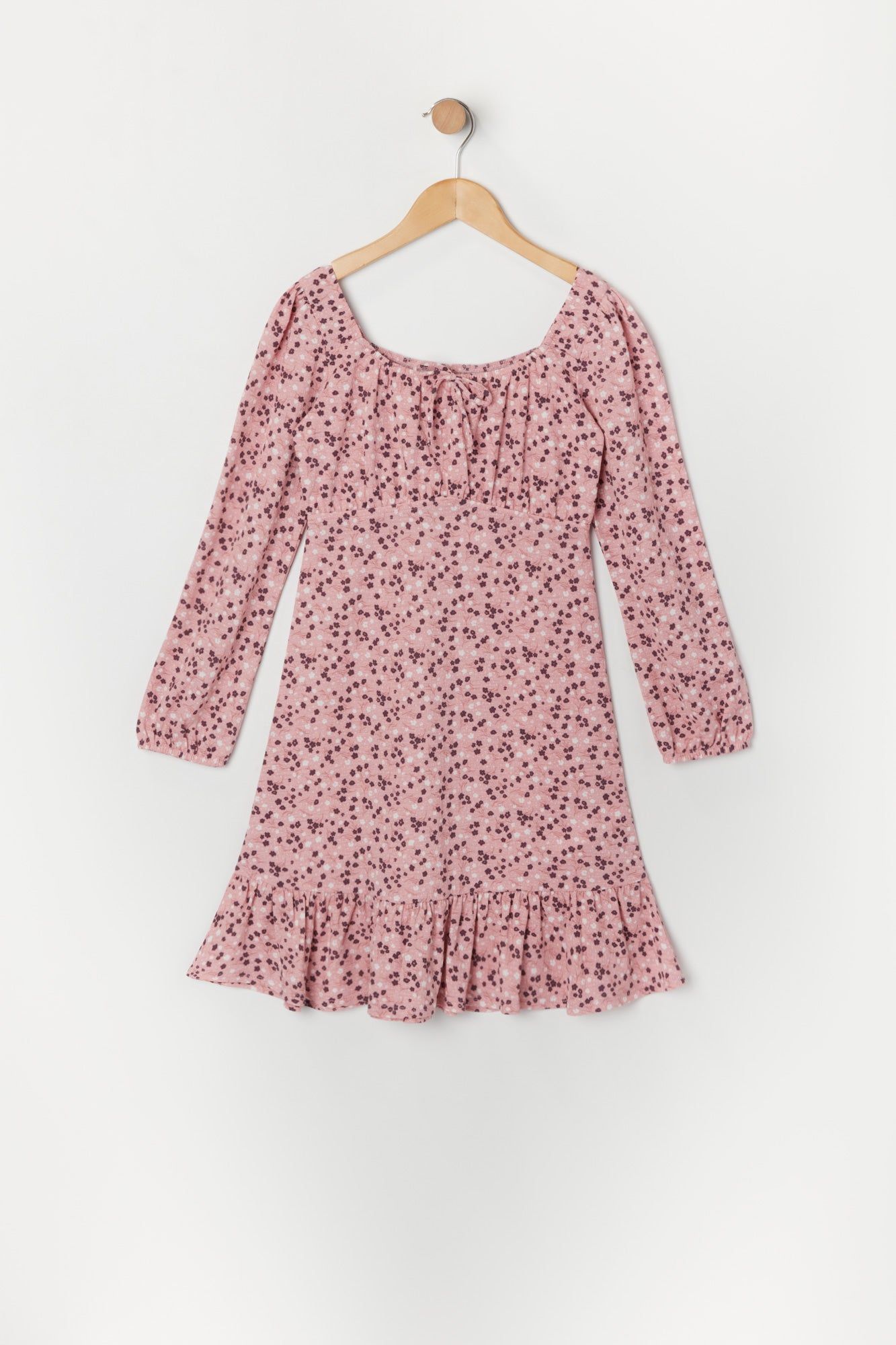 Girls Pink Floral Long Sleeve Milkmaid Dress sold by Urban Planet